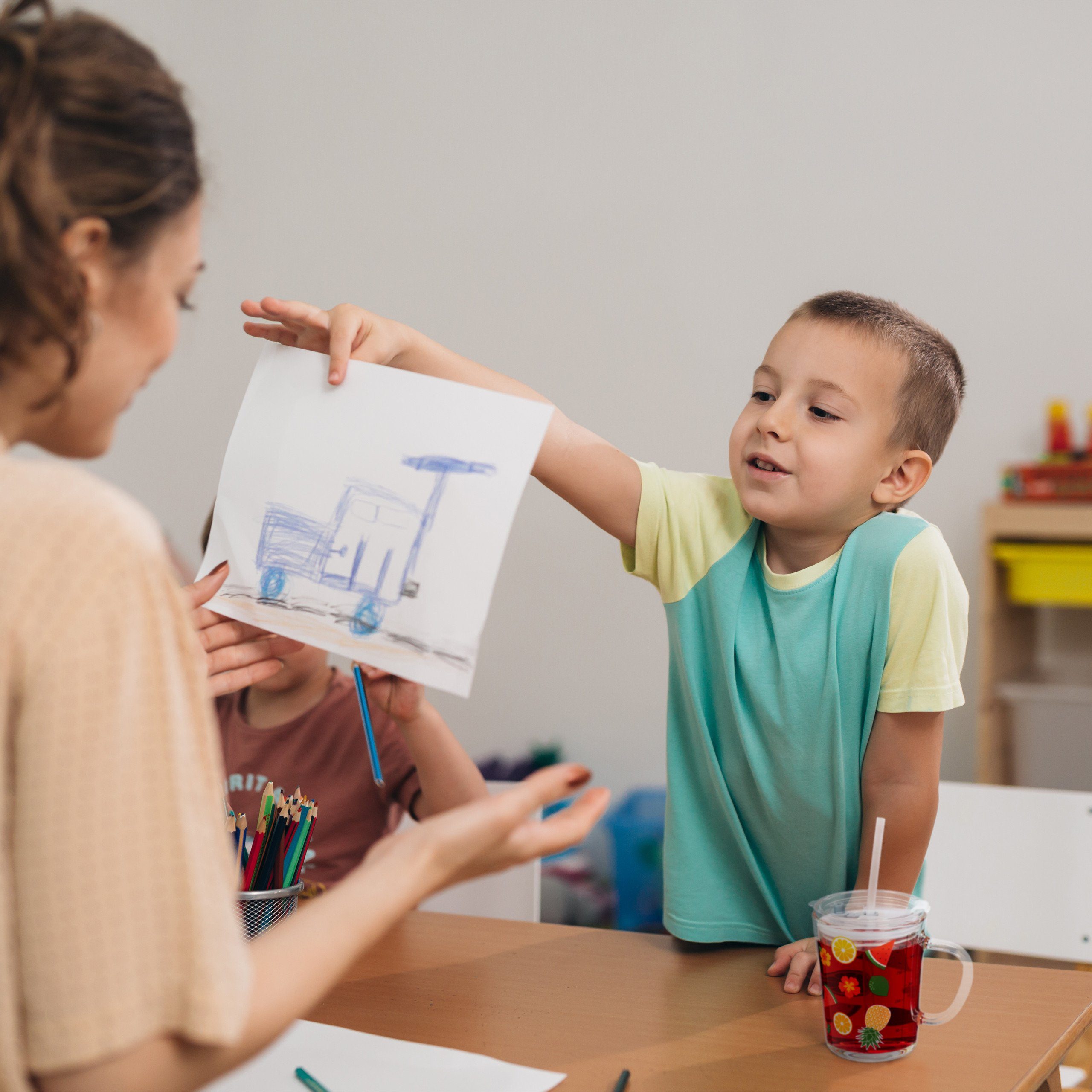 relaxdays Kinderbecher 2er Set Kindergläser mit Früchte-Motiv, Glas