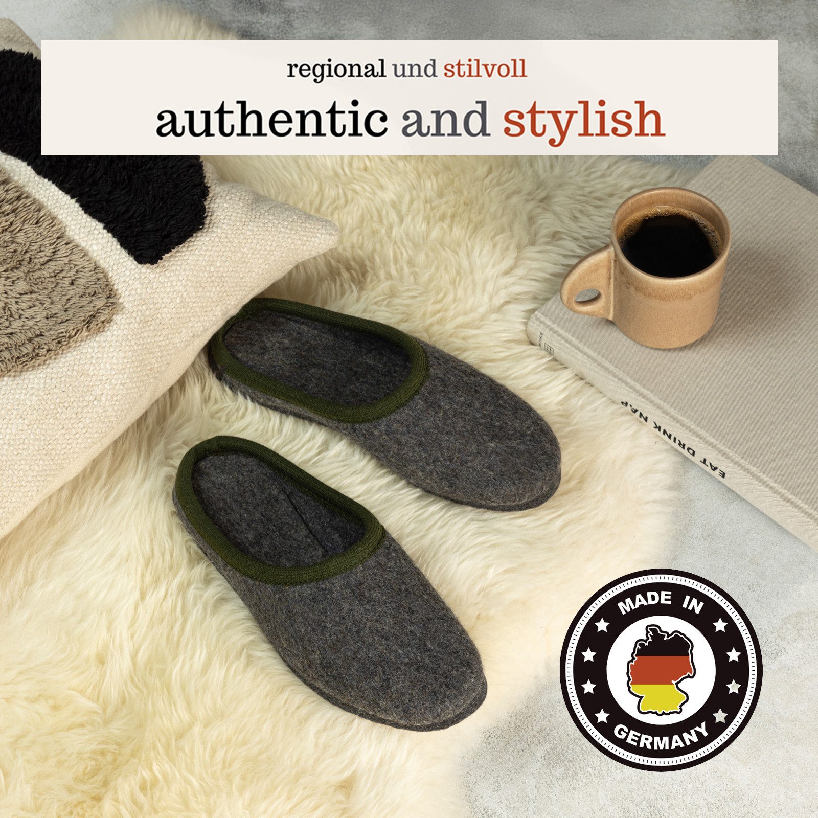 Pantoffelmann Wollfilz Pantoffel warme Filzpantoffeln Herren Damen Winter Hausschuh Pantoffel (1 Paar) Filzpantoffeln, Gästepantoffel besonders leicht