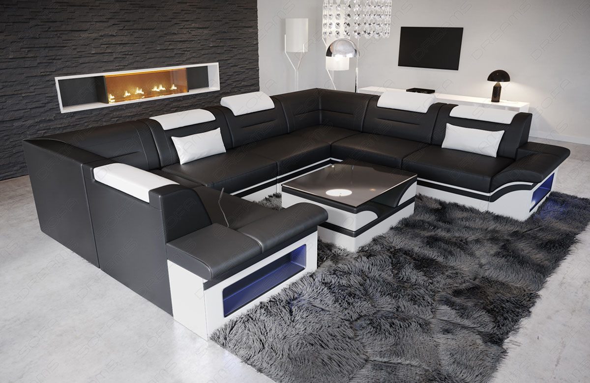 Sofa Dreams Wohnlandschaft Ledersofa Brianza U Form Mini, Designersofa, Sofa mit Beleuchtung