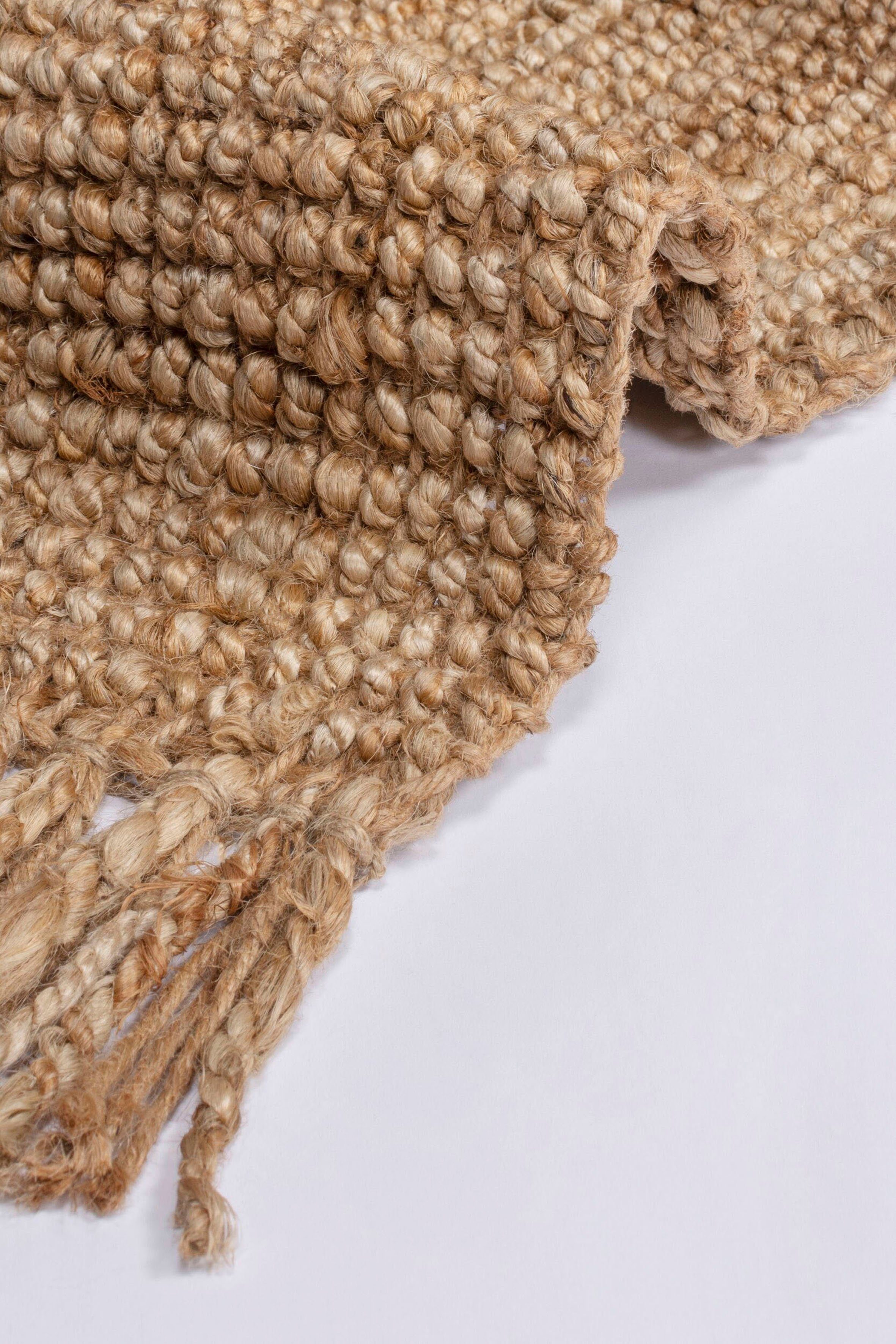 FLAIR RUGS Läufer Jute Boucle, rechteckig, Höhe: 7 mm, aus 100% Jute, mit Fransen, aus Naturfasern
