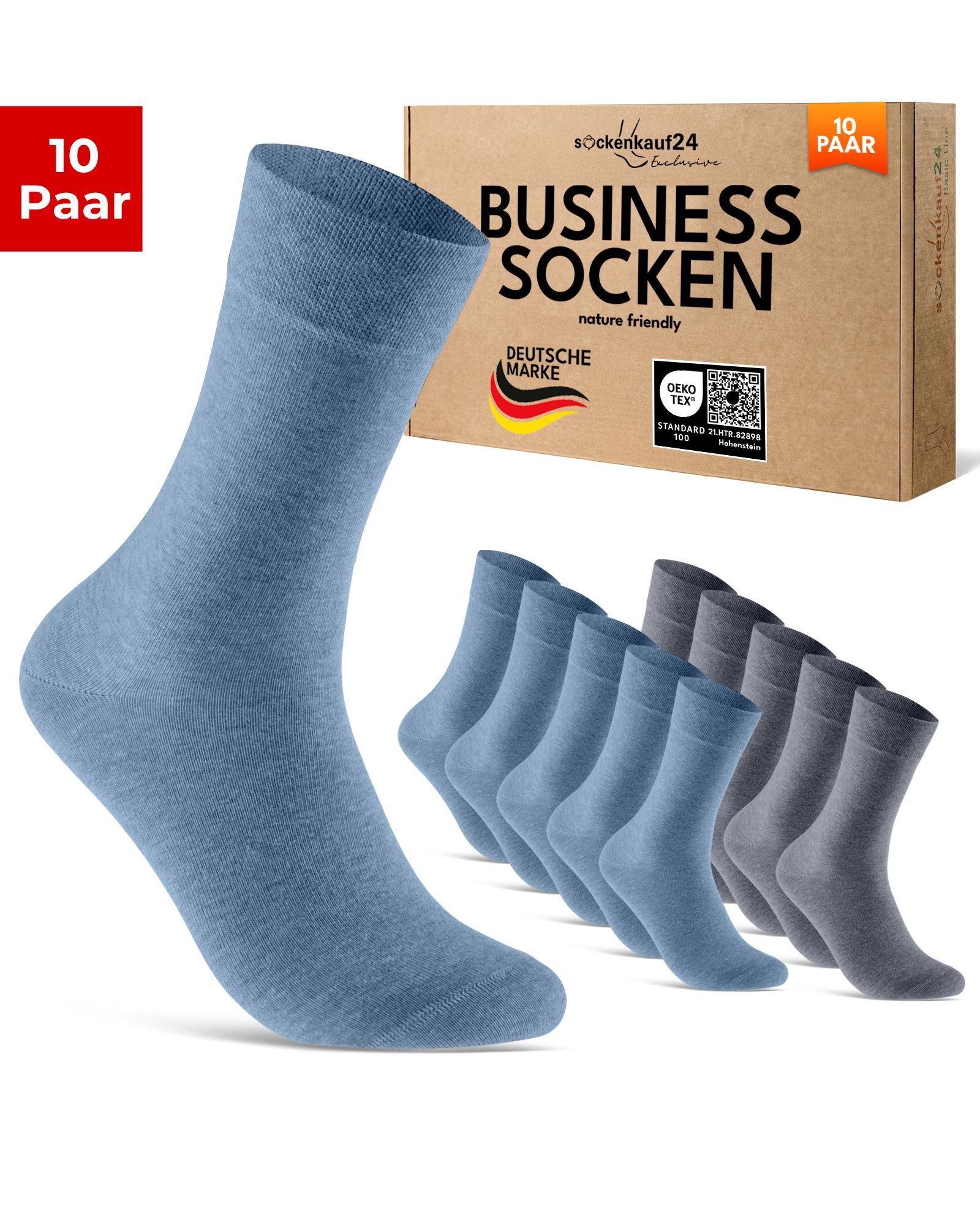 sockenkauf24 Businesssocken Premium Socken mit Komfortbund Herren & Damen Business Socken (Jeans, 10-Paar, 43-46) aus gekämmter Baumwolle mit Pique-Bund, ohne Naht