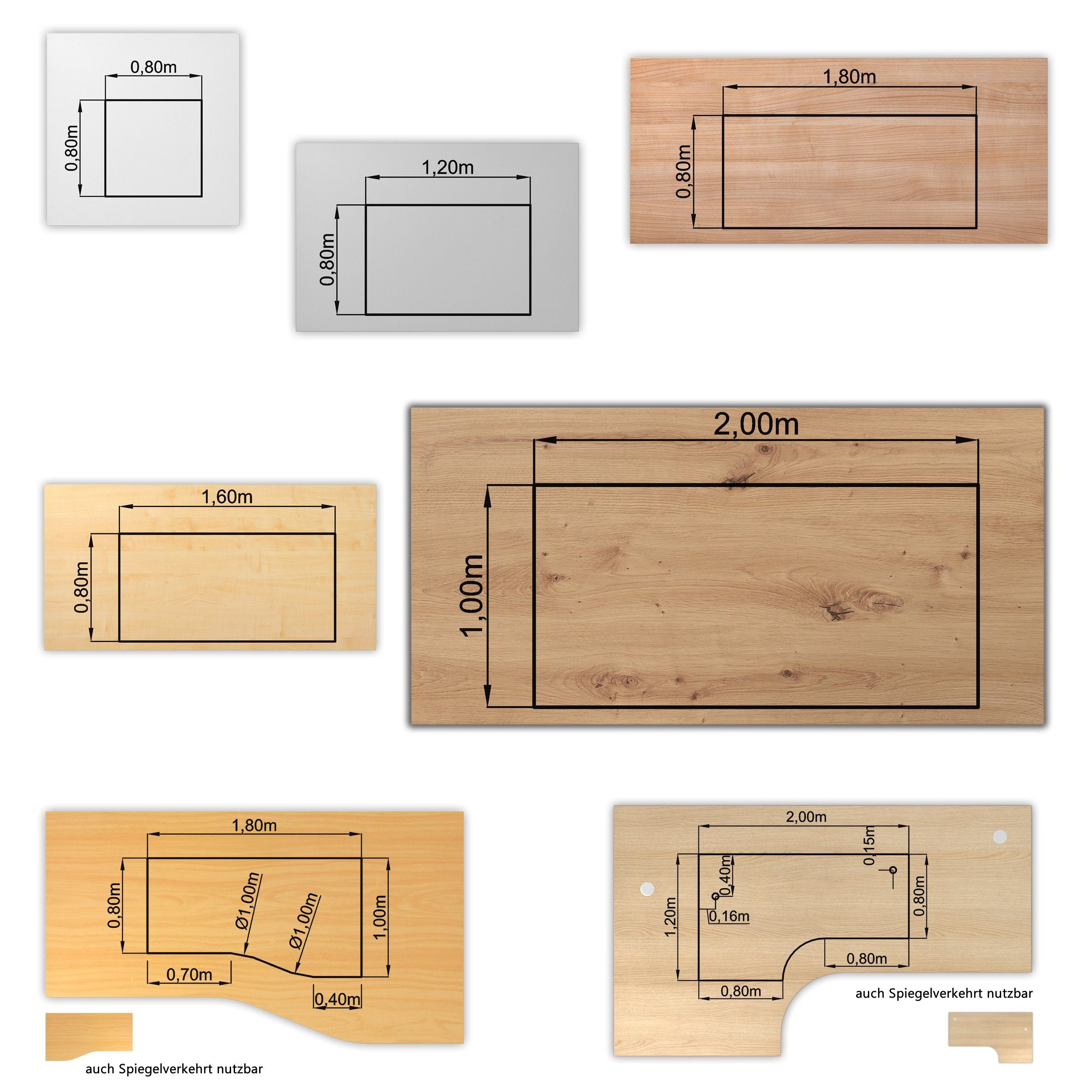 cm- DIY x Rechteck: 120 bümö Tischplatte Dekor: Grau Schreibtischplatte, 80