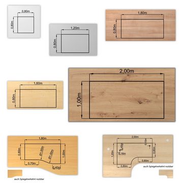 bümö Tischplatte DIY Schreibtischplatte, Eckform: 200 x 120 cm- Dekor: Eiche