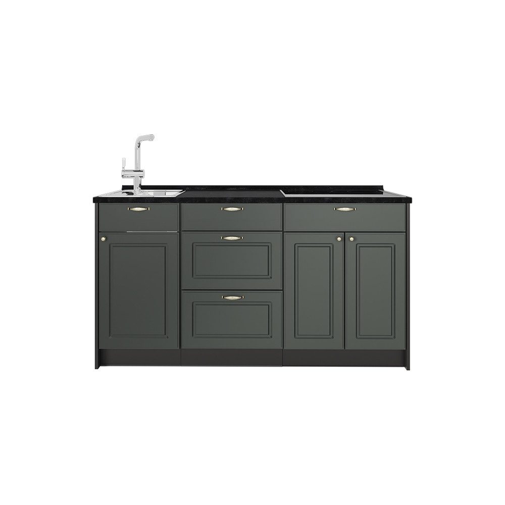 Vicco Küchenzeile Fame-Line, Grün-Gold Landhaus, 150 cm ohne Arbeitsplatte
