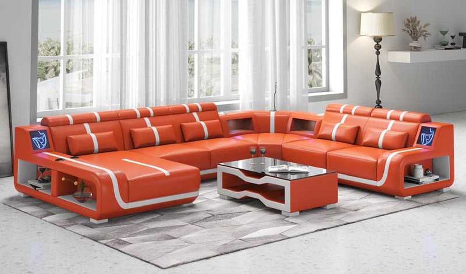 JVmoebel Ecksofa Modern Wohnlandschaft XXL Sofa U Form Groß Ecksofa Sofas, 4 Teile, Made in Europe Rot