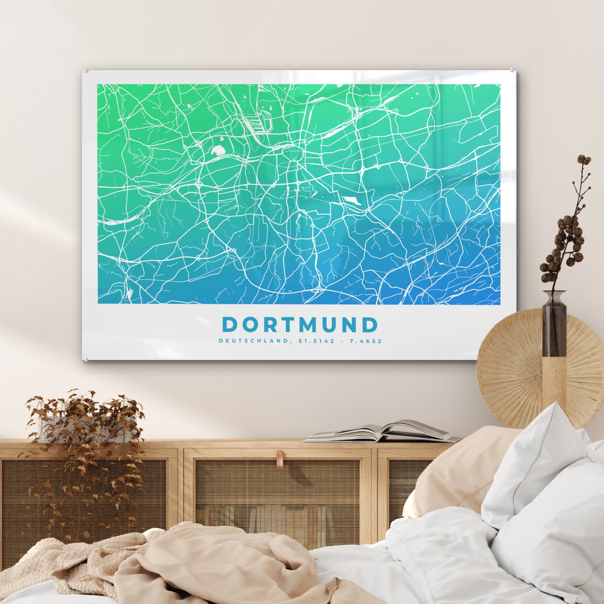 Acrylglasbilder MuchoWow Dortmund - St), Acrylglasbild & Stadtplan (1 - Wohnzimmer Deutschland, Schlafzimmer
