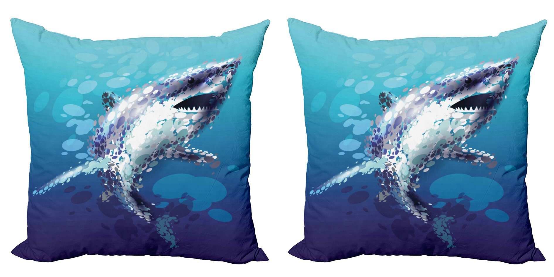 Kissenbezüge Modern Accent Doppelseitiger Digitaldruck, Abakuhaus (2 Stück), Blau Shark Oceanlife Tier