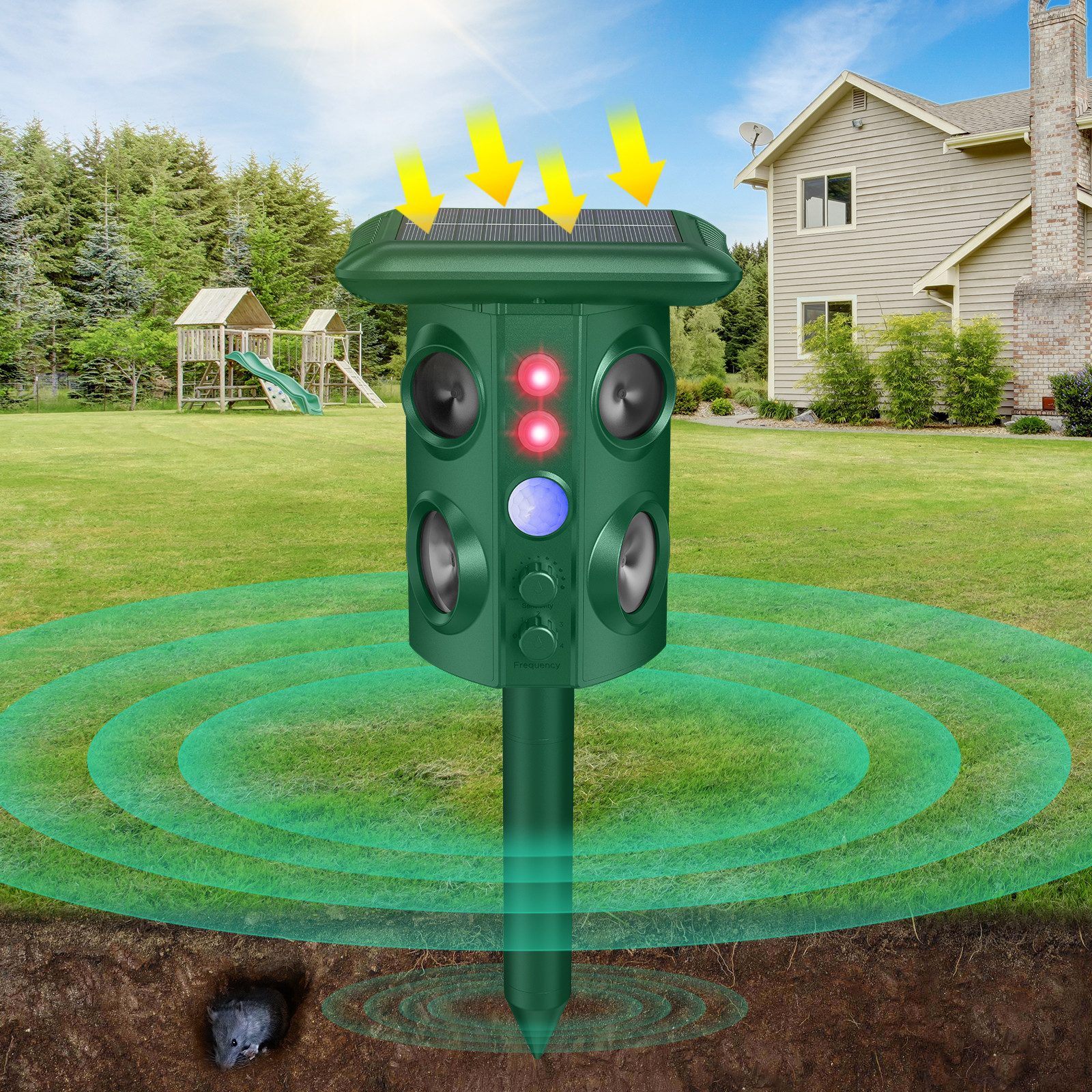 ANYSUN Ultraschall-Tierabwehr Solar Ultraschall Rattenabwehr - Wasserdicht IP65,Rattenstop, Ultraschall-Repeller, Ultraschall-Mäuseabwehrgeräte, Solar Marderschreck & Rattenabwehr - 9m Reichweite Außen