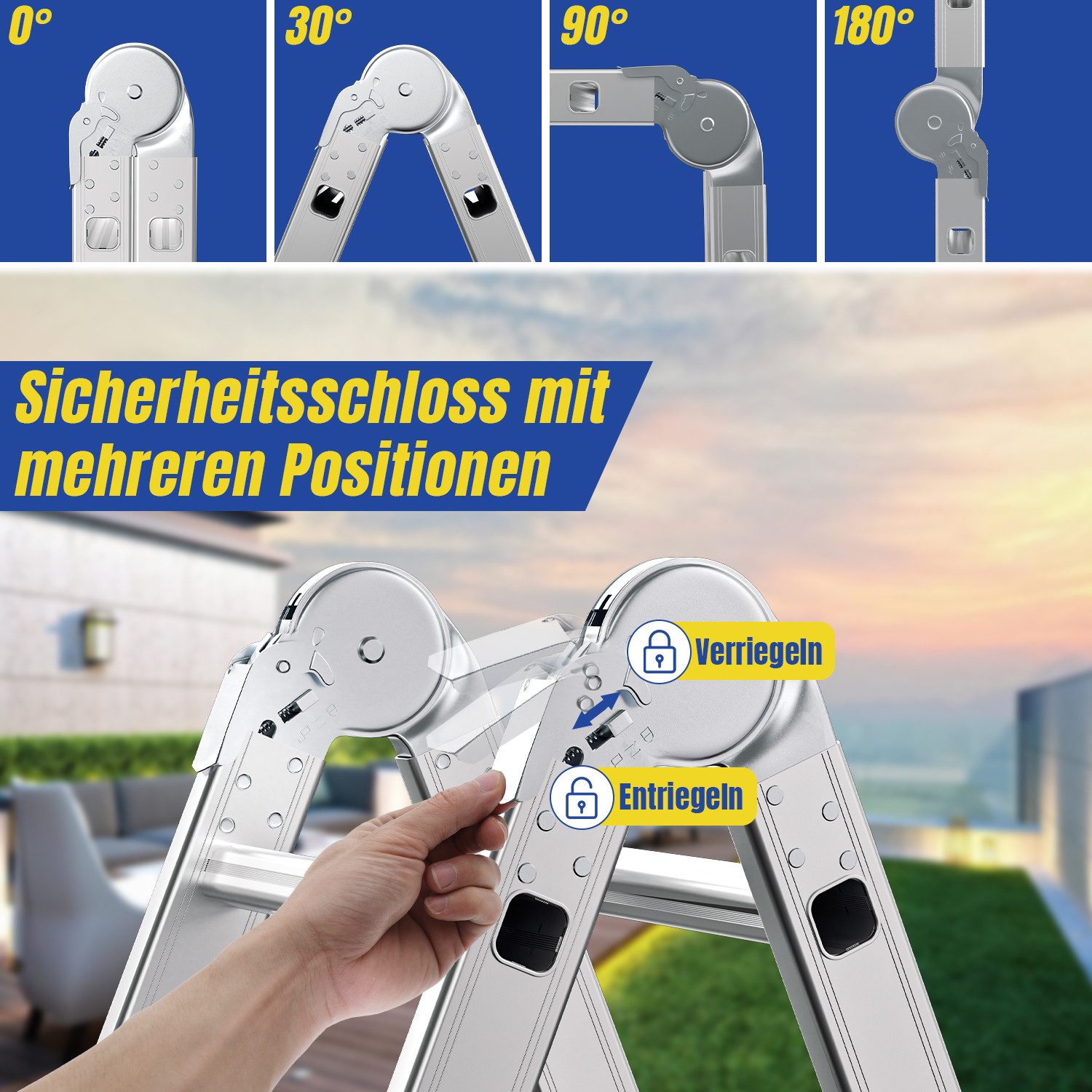 Clanmacy Vielzweckleiter 6 in 1 Multifunktionsleiter Gerüst 360cm Mehrzweckleiter Klappleiter – Bild 4 von 5