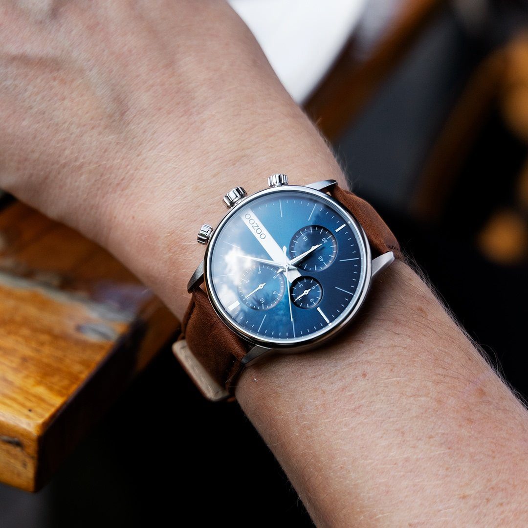 Herren Quarzuhr Fashion-Style Timepieces 45mm) Armbanduhr Analog, Lederarmband, Oozoo rund, groß Herrenuhr OOZOO (ca.