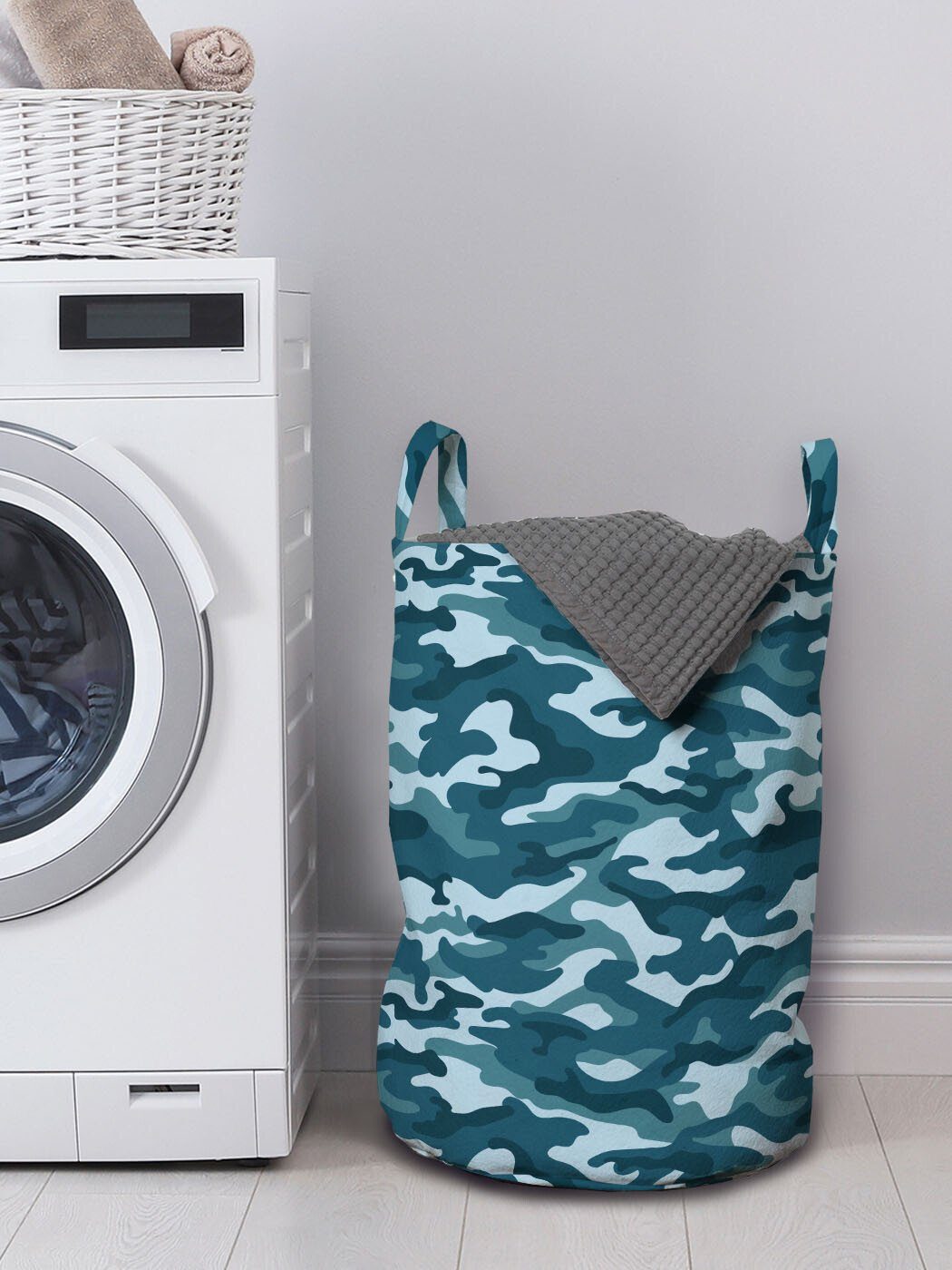 Abakuhaus Wäschesäckchen Wäschekorb mit Griffen für Blau Farben Waschsalons, Kordelzugverschluss Oceanic Tarnung