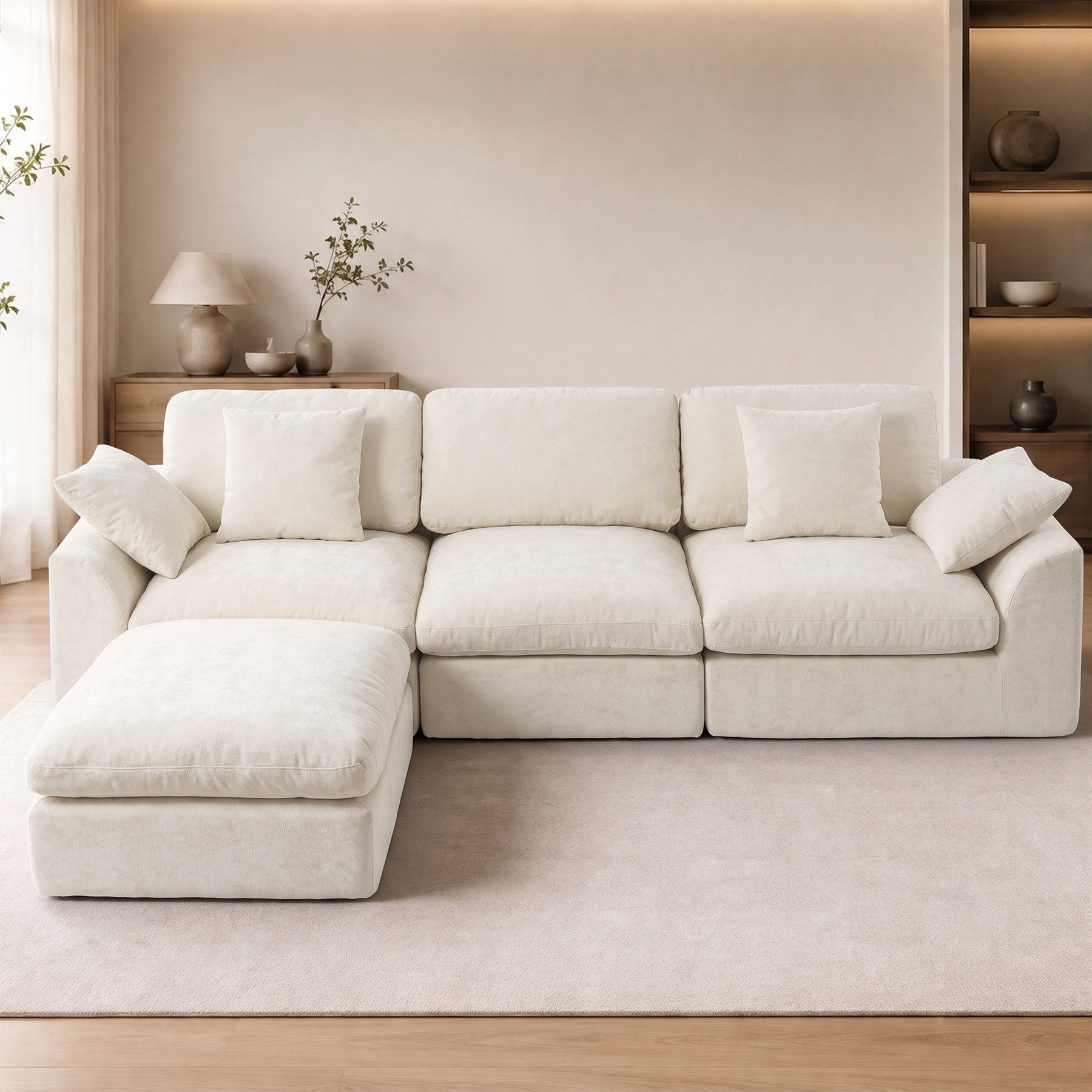 HomeMiYN Ecksofa 280cm L-Form Chenille 3-4 Sitzer Modular Couch für Wohnzimmer, Modular 4 Teile, Ohne Montage & Vakuumkomprimiert 300kg Belastbar Ecksofa