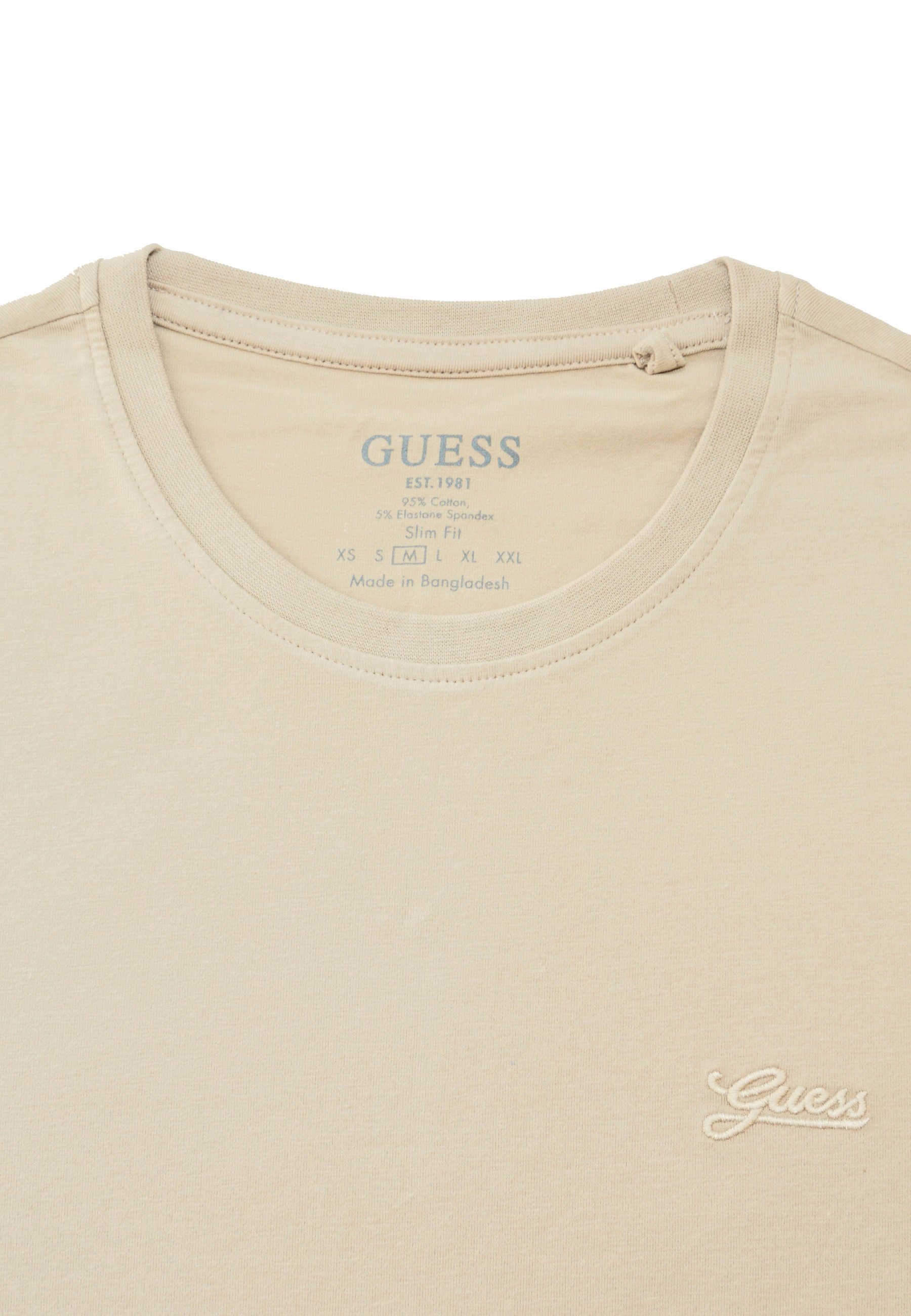 (1-tlg) mit Shirt Kurzarm T-Shirt PIMA Guess beige BASIC T-Shirt