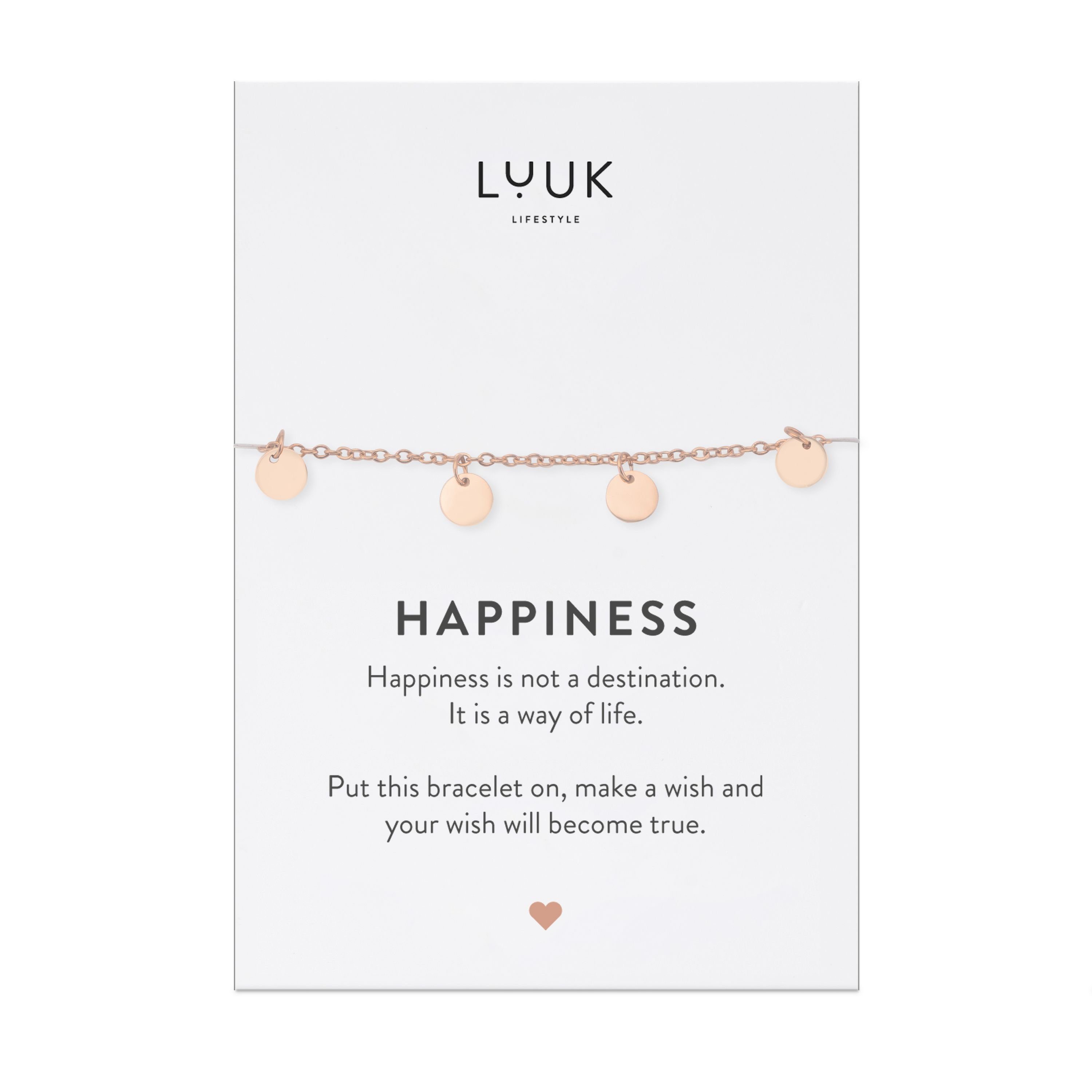 LUUK LIFESTYLE Edelstahlarmband Herz, mit Happiness Spruchkarte Roségold