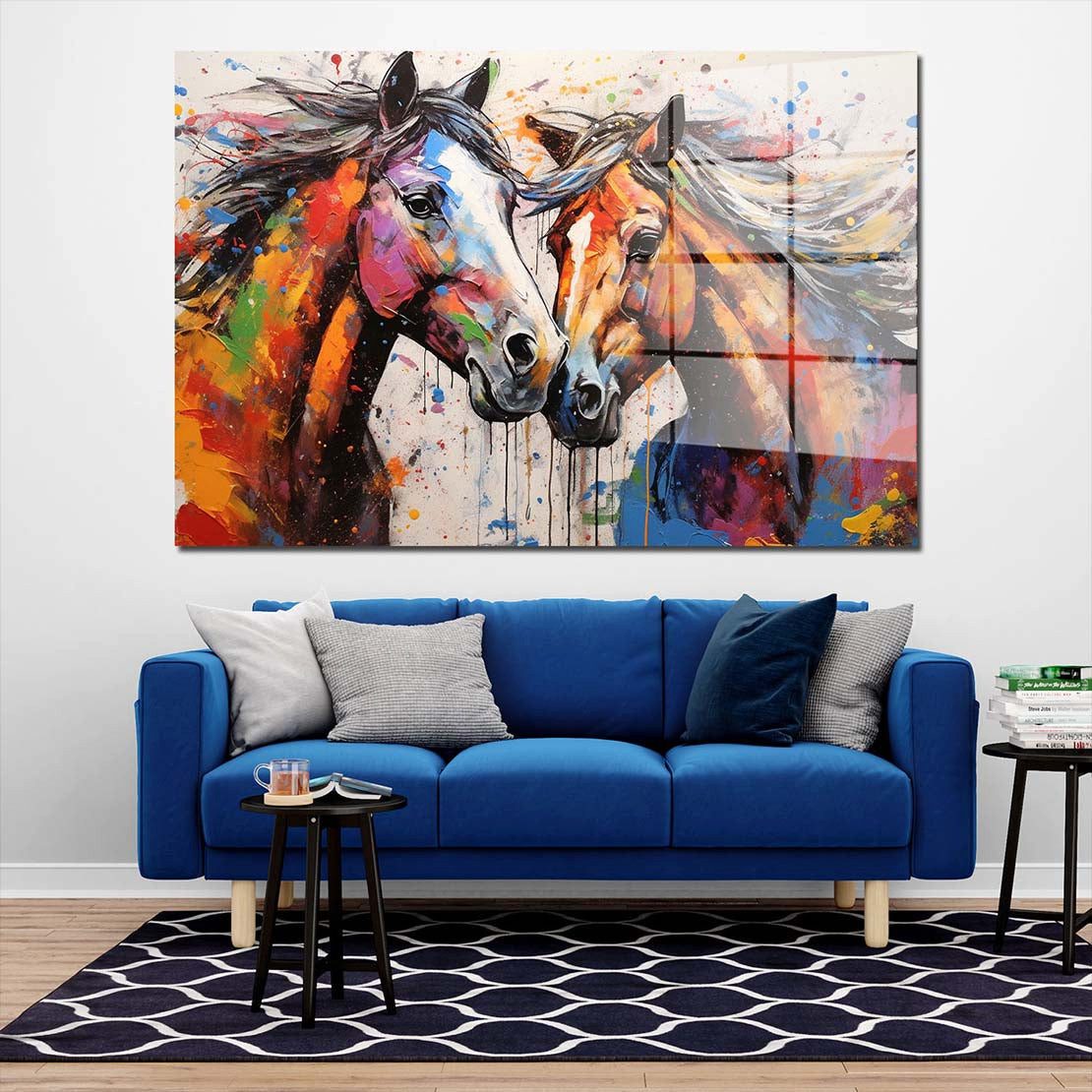Artedinoi Acrylglasbild 2 Pferde Pop Art Colour Style Acrylglas Wandbild Bild Wanddeko Wohnzim