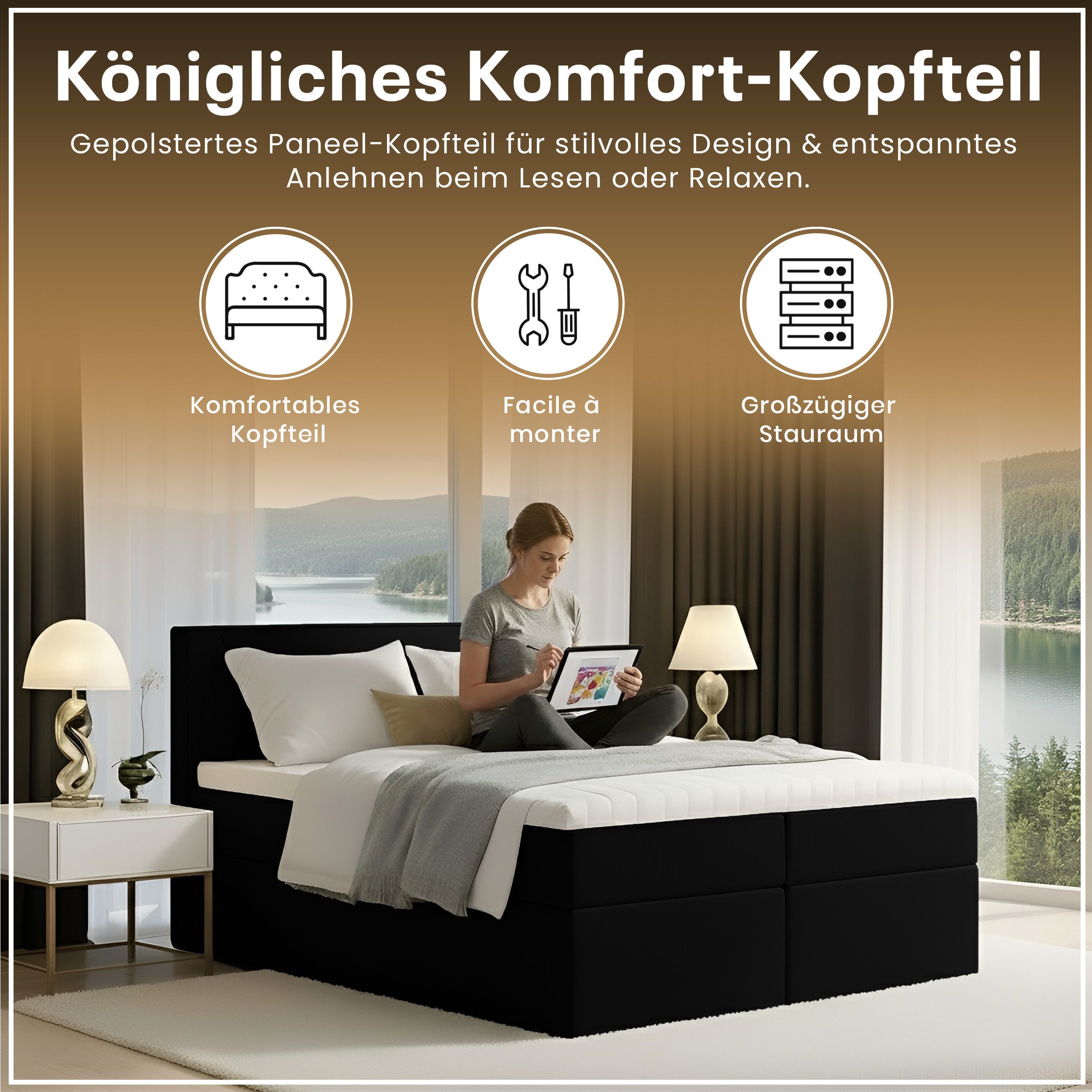 Best for Home Boxspringbett Boxspring bett mit Bonellfederkern&Komfort-Topper und Stauraum (1-teilig, 4-St., 140x200 160x200 180x200 200x200), Handwerksqualität, TOP Preis-Leistungs-Verhältnis