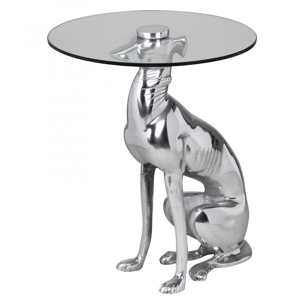 Lomadox Beistelltisch, Design aus 40/50/40cm DOG Figur B/H/T Aluminium ca. Farbe Silber Deko