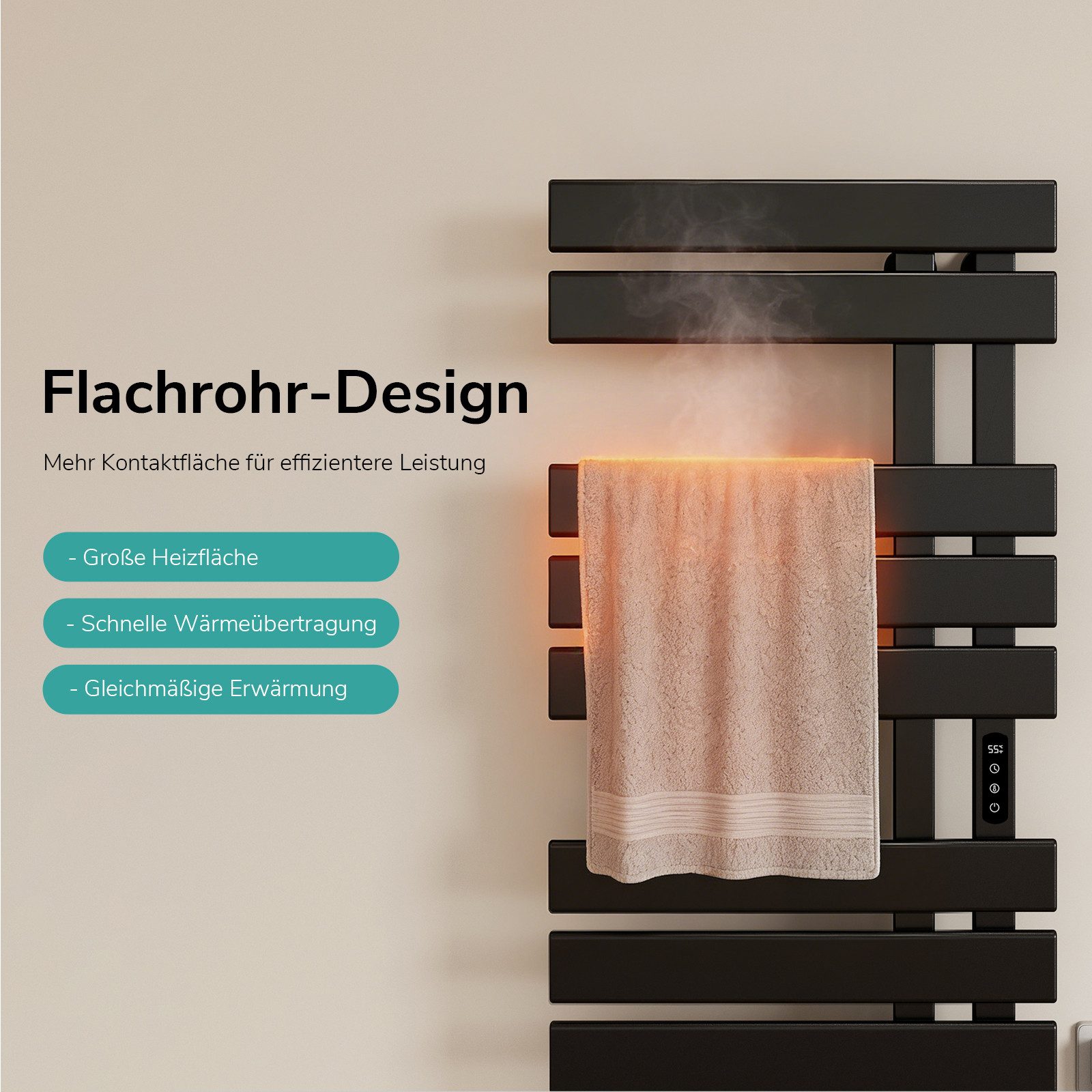 EMKE Elektrischer Badheizkörper Handtuchtrockner mit Smart Thermostat WiFi/APP-Steuerung Timer, Handtuchtrockner Flach Badheizkörper Links 100×50 cm Weiß
