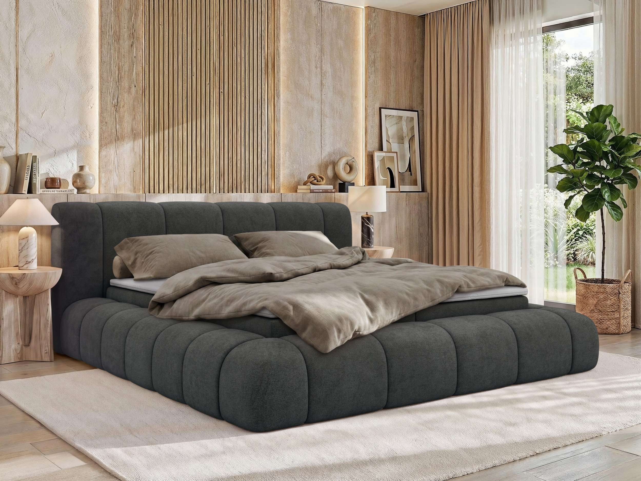 MKS MÖBEL Boxspringbett NUBEA (Komplettbett, Set, inkl. 2 Bettkästen, Matratze H3/H4 und Topper Visco oder T25), Feder-Hebemechanik, 7-Zonen-Multipocket-Matratze, Bett mit Kopfteil