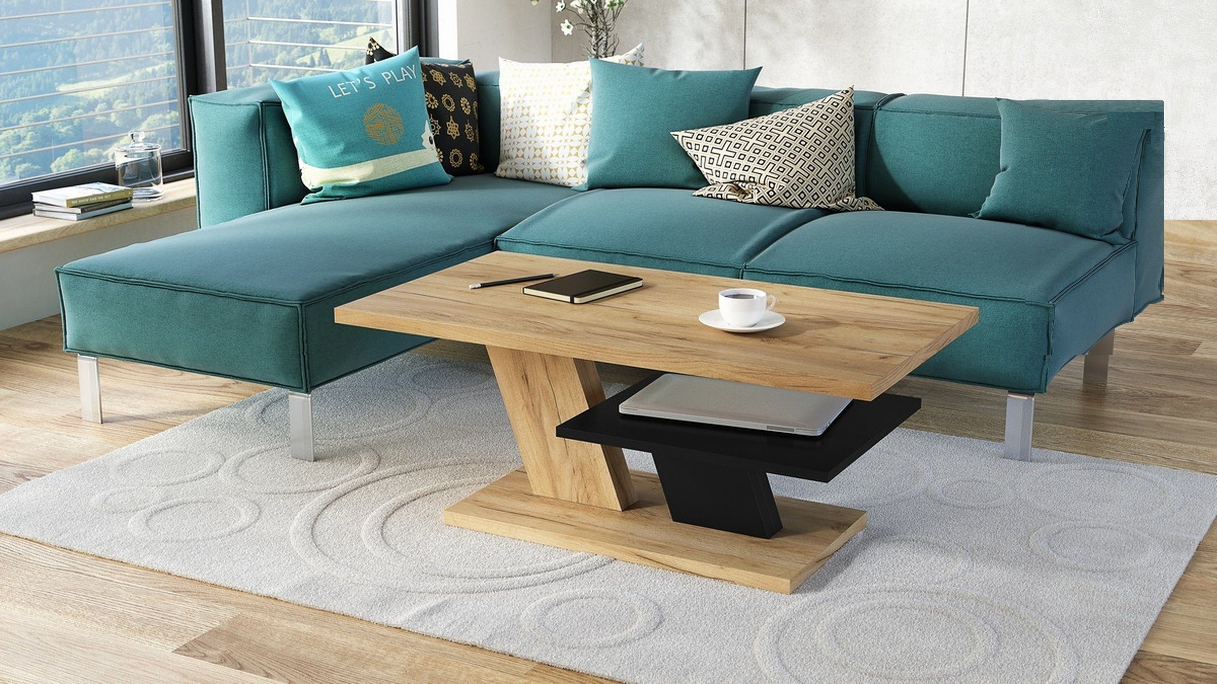 Mazzoni Couchtisch Cliff Eiche Gold Craft günstig online kaufen