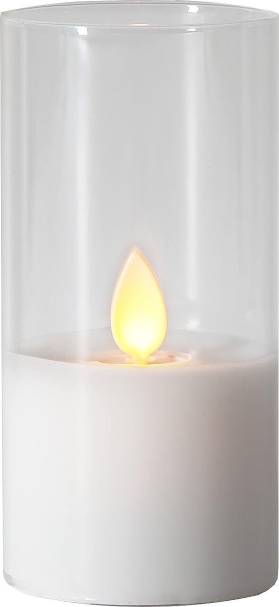 LED-Kerze LED Windlicht Echtwachs bewegte Flamme Timer H: 10cm, D: 5cm weiß