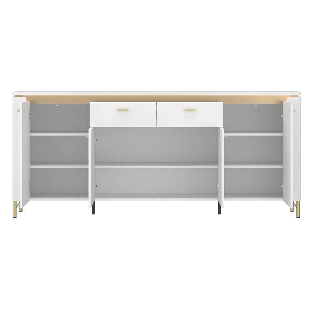 Lomadox Sideboard LUKA-129, weiß mit goldfarbenen Akzenten, 2 Schubladen, B günstig online kaufen