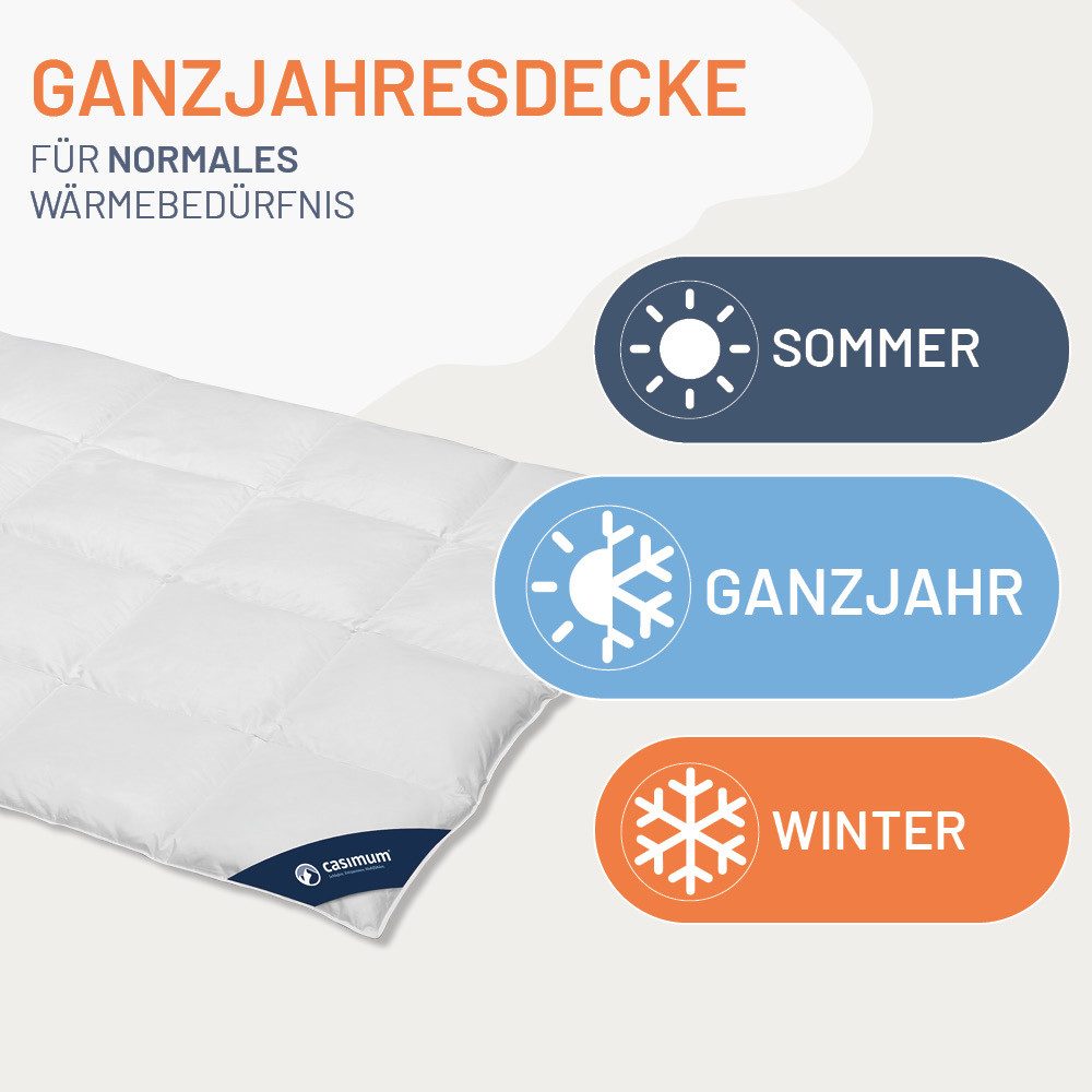 casimum Daunenbettdecke PREMIUM Bettdecke 135x200, 155x220, 200x200 & weitere Größen, Füllung: 90 % Daunen / 10 % Federn, Klasse 1, Downpass zertifiziert, Bezug: 100 % Baumwolle, Decke für Sommer, Winter, Ganzjahr, hergestellt in Deutschland