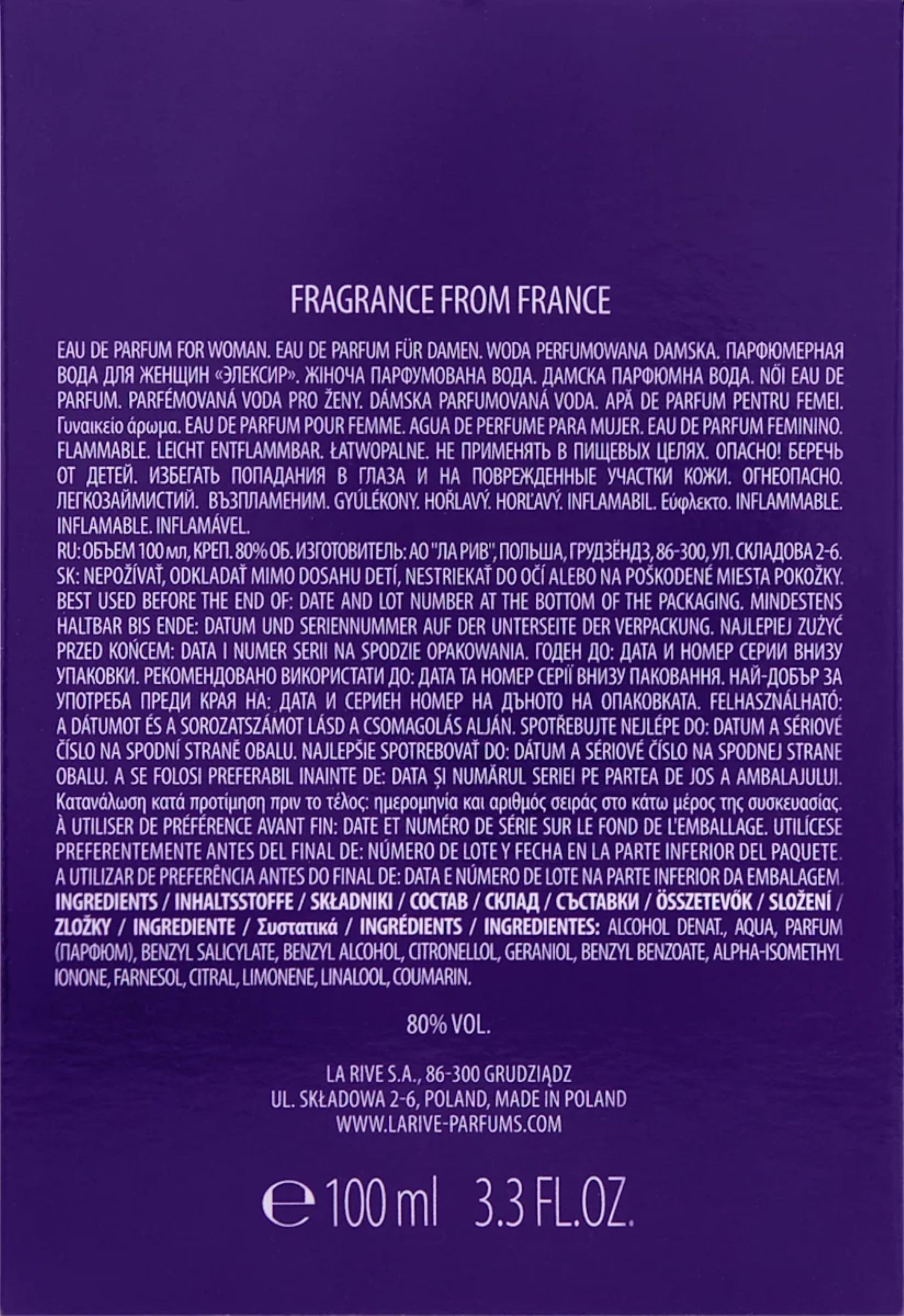 La Rive Eau de Parfum Elixir, Frauenduft