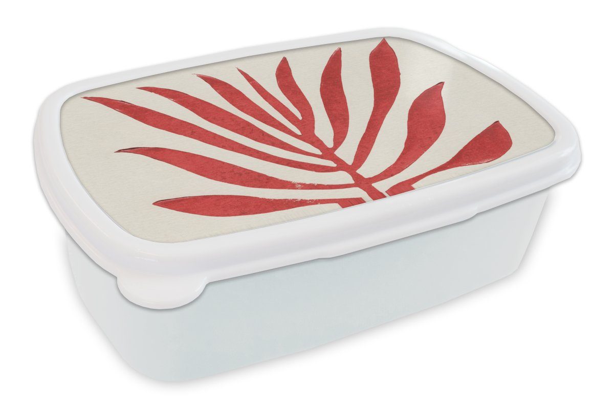 MuchoWow Lunchbox Pflanze - Rot - Blätter - Abstrakt, Kunststoff, (2-tlg), Brotbox für Kinder und Erwachsene, Brotdose, für Jungs und Mädchen weiß