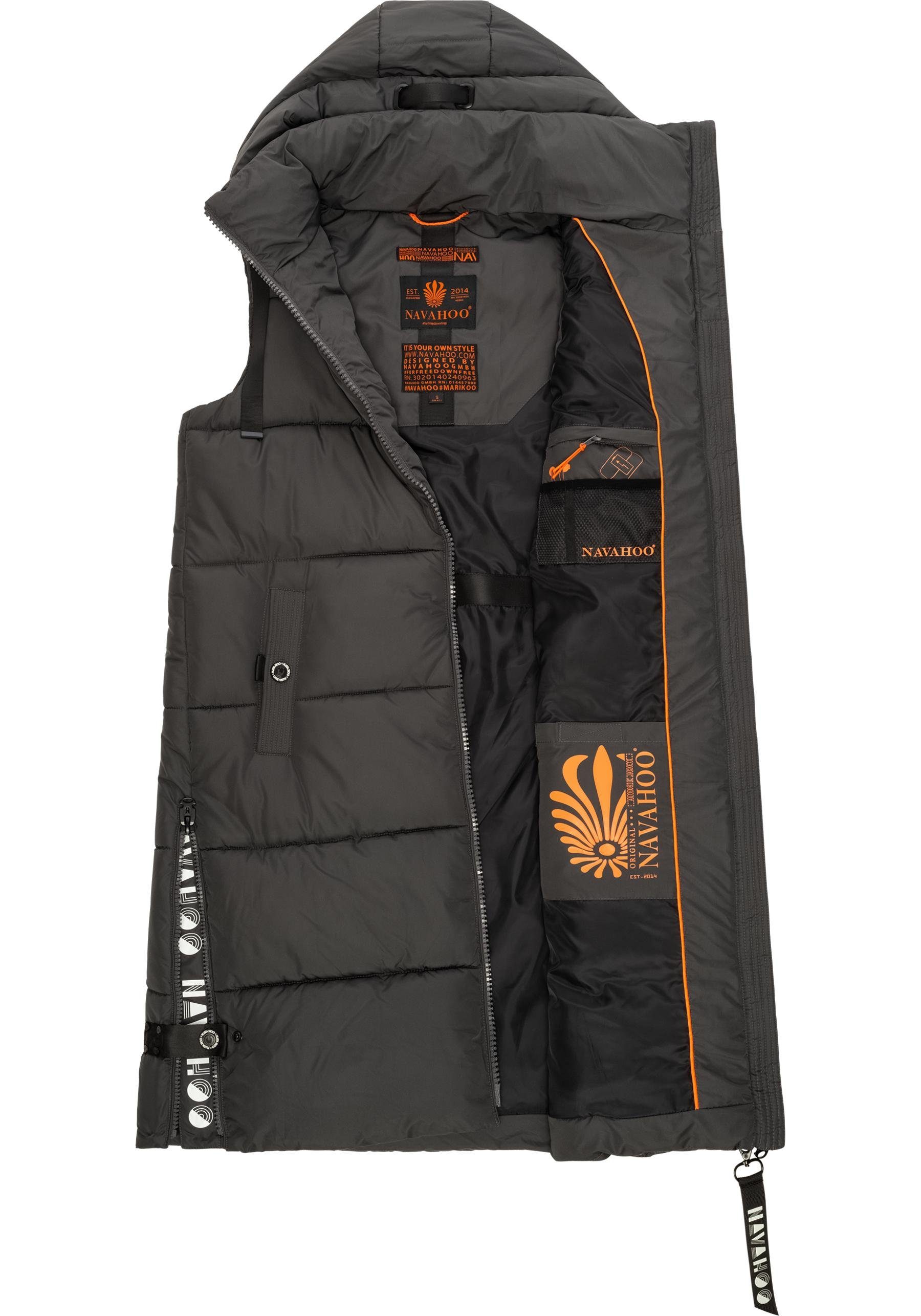 Navahoo Steppweste Schnuffelchen (1-tlg) warme Damen Outdoor-Weste lang mit Kapuze