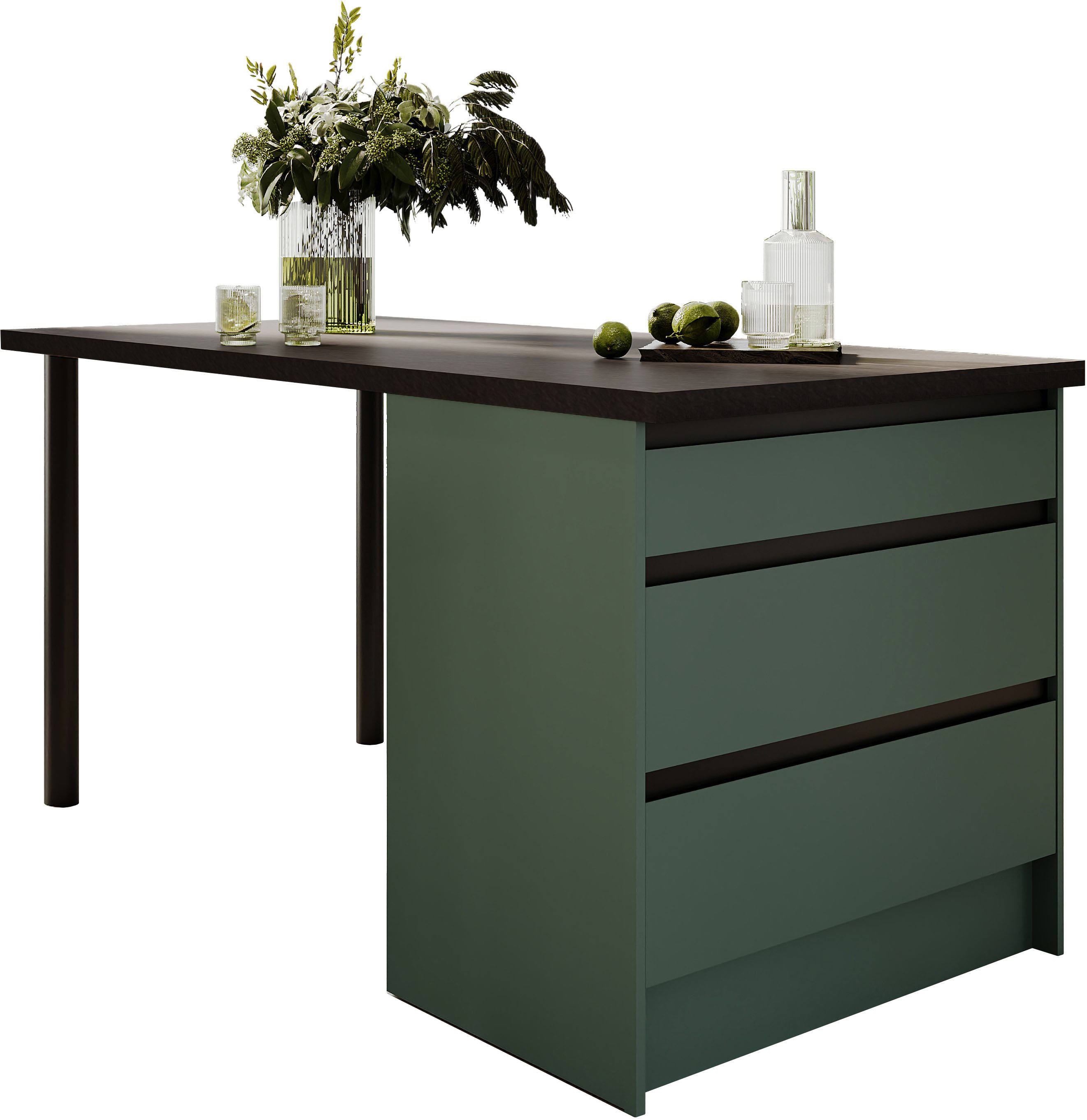 BASIC by Balculina Kücheninsel Isis B/T/H 180x90x91 cm, Breite 180 cm, mit Essplatz und Stauraum