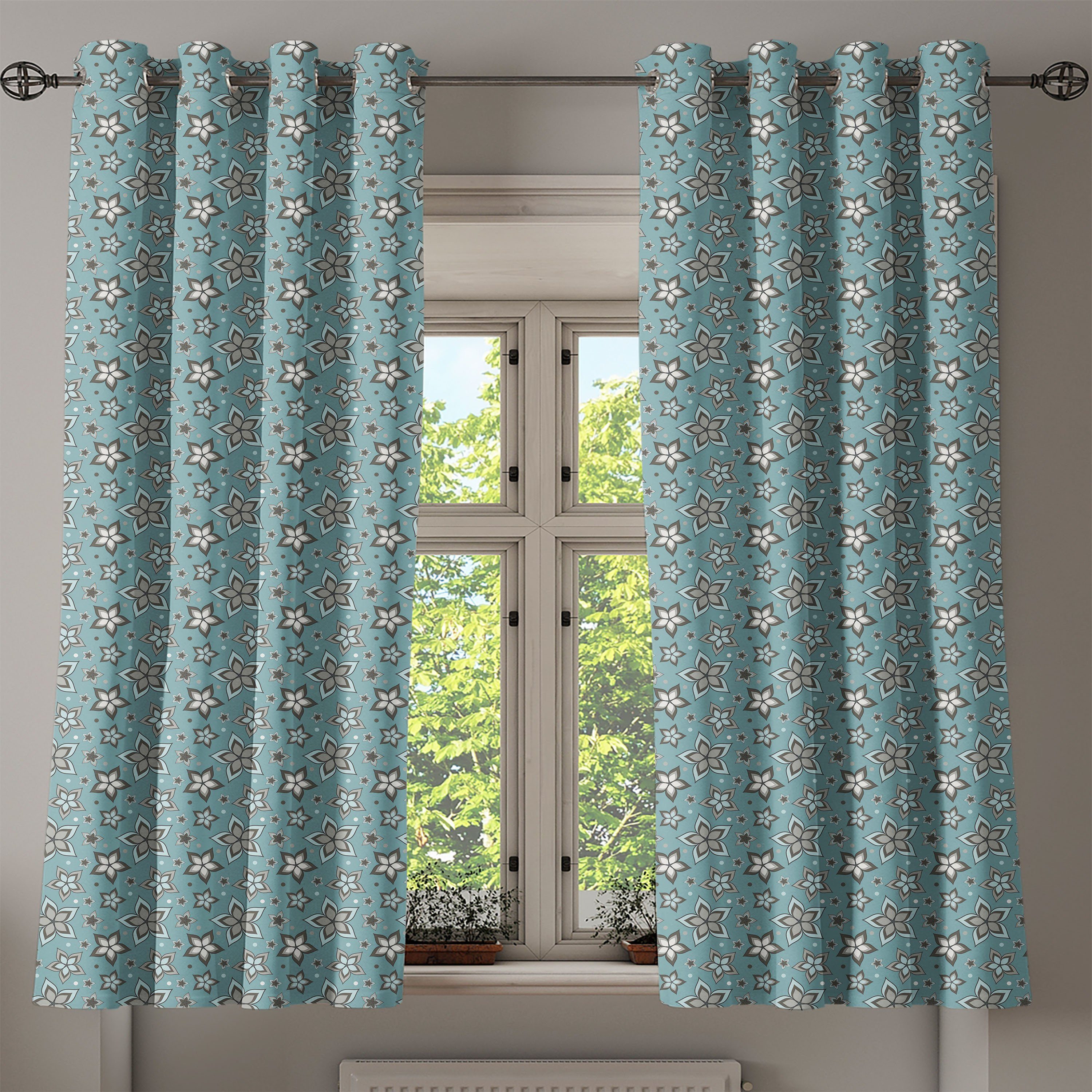 Motiv Dekorative Gardine für Schlafzimmer Wohnzimmer, Abakuhaus, Blume Bouquet Botanik 2-Panel-Fenstervorhänge