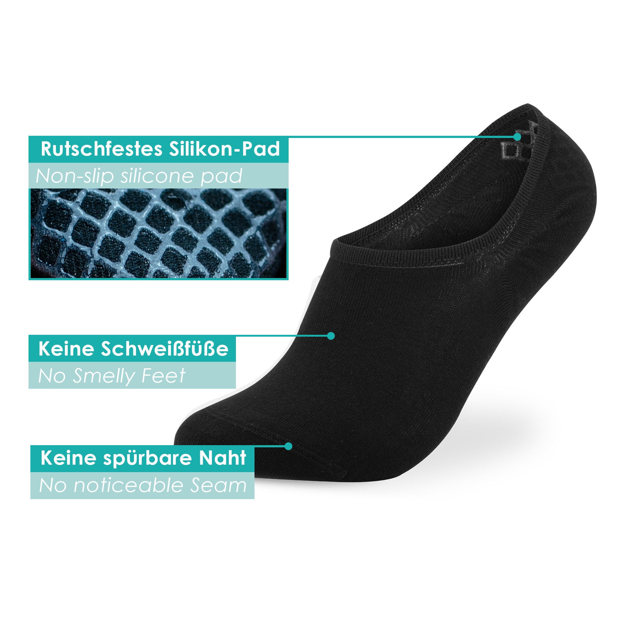 Bärenfuß Füßlinge 8 Paar Invisible Socks Sneaker unsichtbare Socken Damen & Herren keine Naht spürbar, feine Webung, fusselfrei, nicht einlaufend – Bild 2 von 5