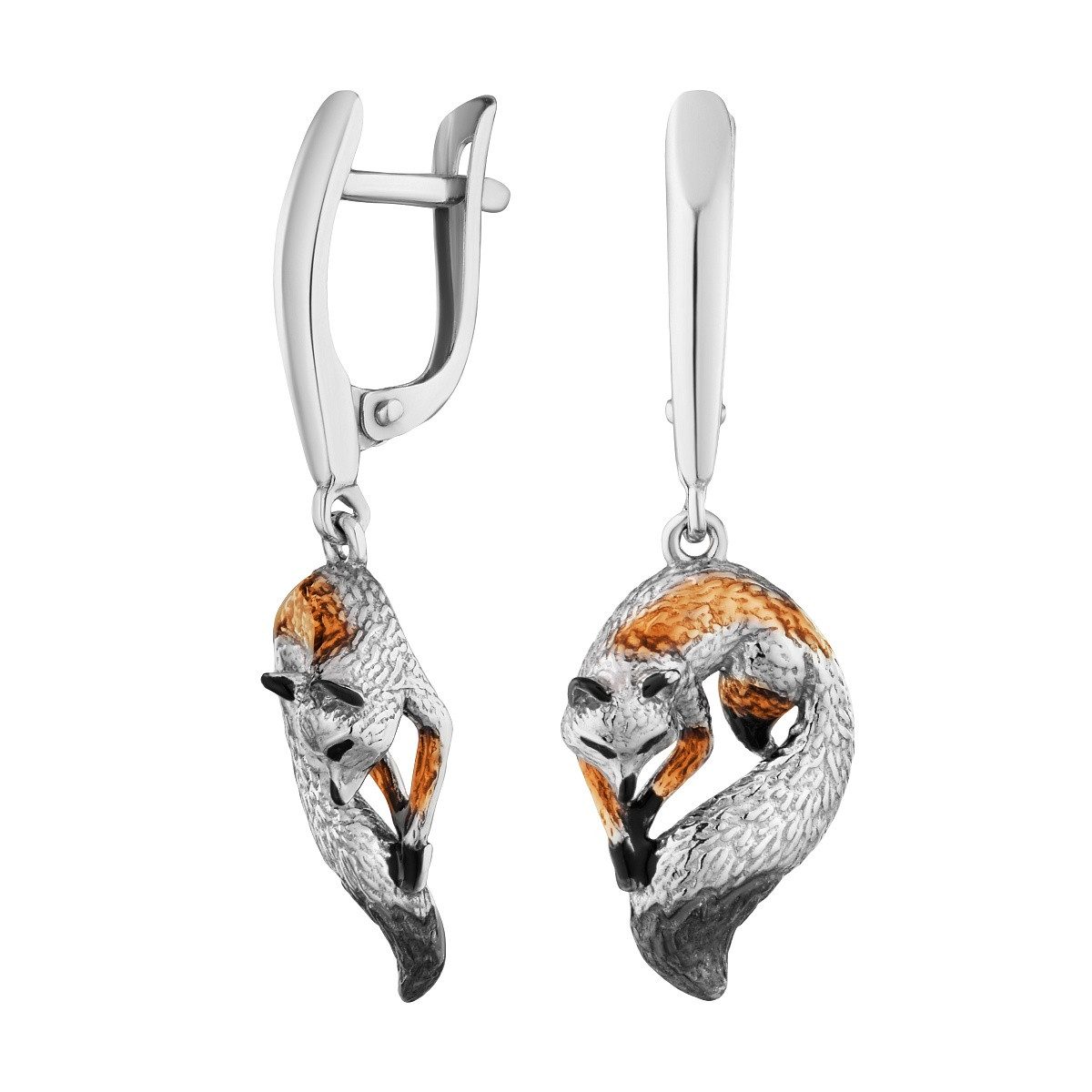 Secretforyou Creolen-Set Ohrringe Hänger 925 Silber Emaille Fuchs Echtschmuck