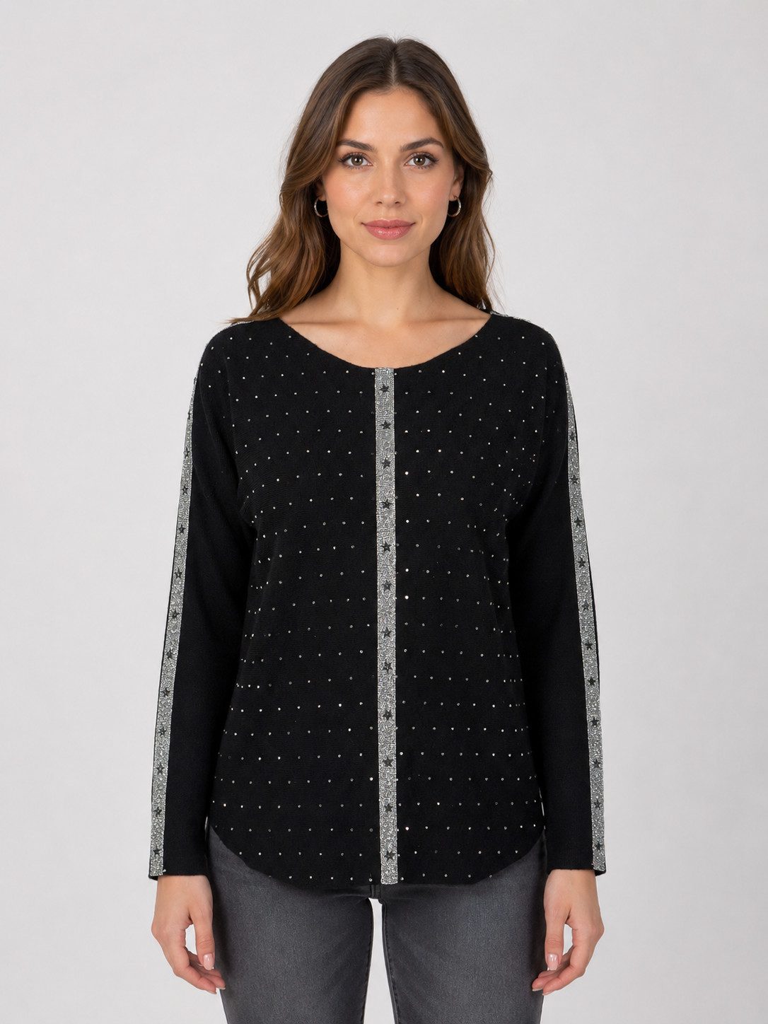 Passioni Strickpullover mit Sterndetail und Strass