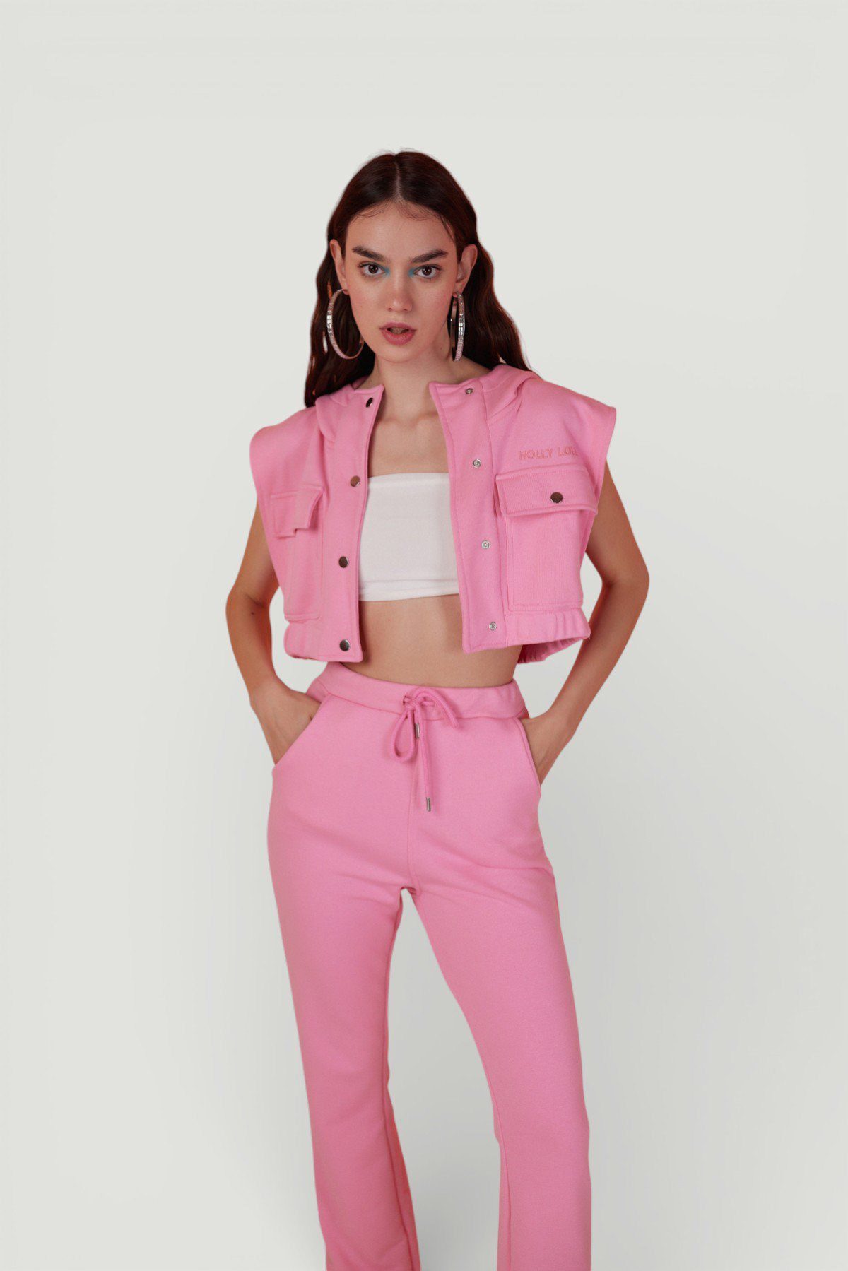 HOLLY LOLLY Warnweste Kapuzenshirt mit Druckknöpfen Pink