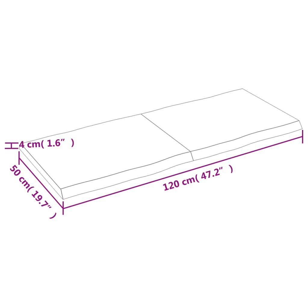 furnicato Tischplatte 120x50x(2-4) cm Behandelt (1 Baumkante Massivholz St)