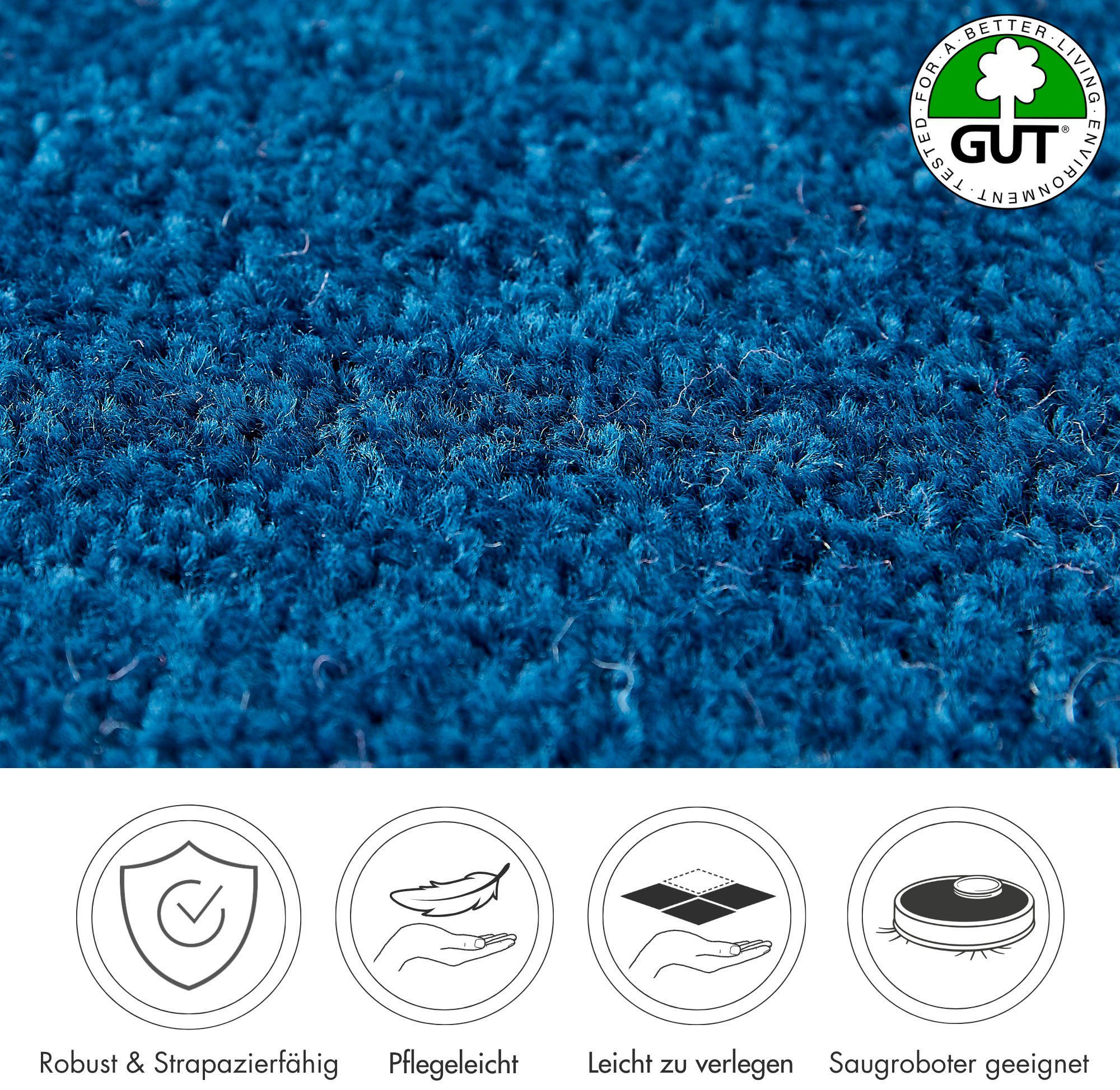 Andiamo Teppichboden Ines, Kräuselvelours, Gesamthöhe 8,5 mm, Luxusklasse LC2, rechteckig, Uni Farben, Breite 400 cm, strapazierfähig & pflegeleicht