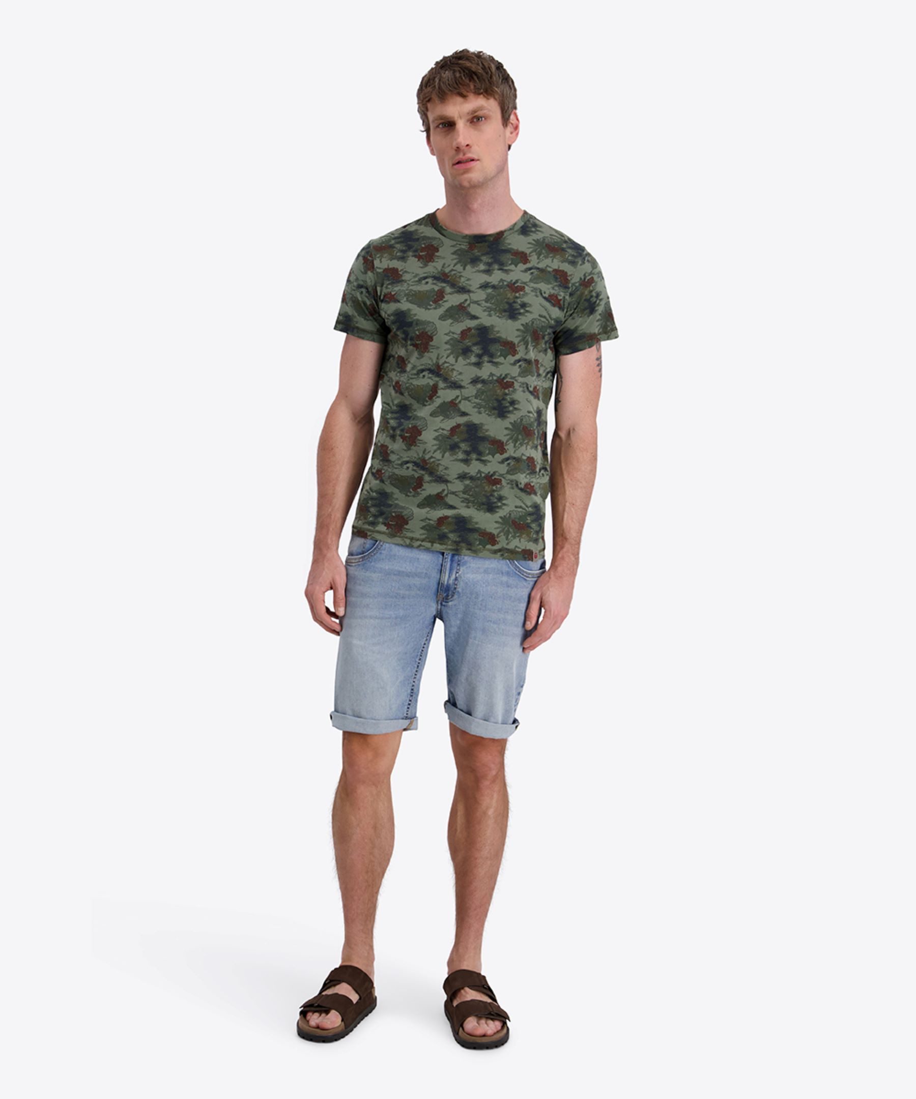 TIMEZONE T-Shirt T-Shirt Florales Muster Rundhals Regular Fit Atmungsaktiv für Herren (1-tlg) Baumwolle Normal Fit Rundhals Kurzarm Geblümt atmungsaktiv