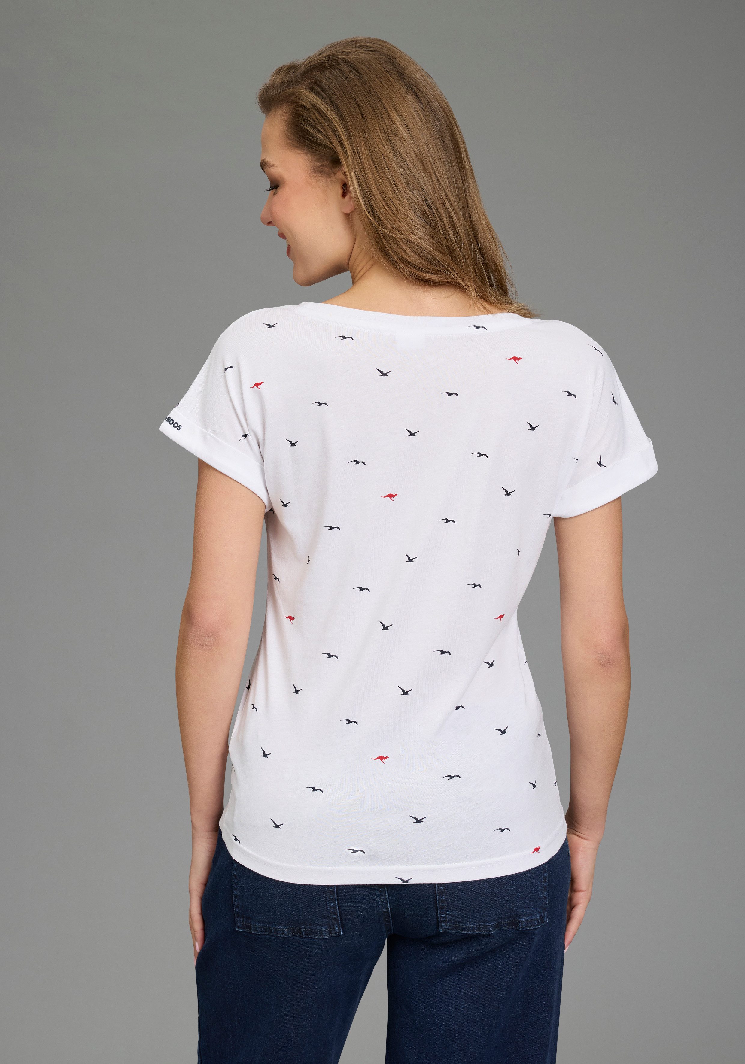KangaROOS Print-Shirt kurzärmelig, figurumspielend, mit Print, mit Rundhalsausschnitt
