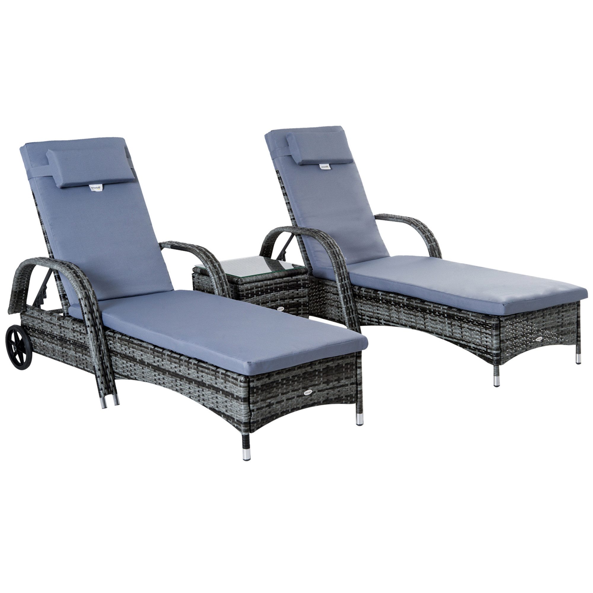 MC Star Gartenlounge-Set Sonnenliege Gartenliege Tisch 3er-Set Gartenmöbel, (Polyrattan+Metall Grau)