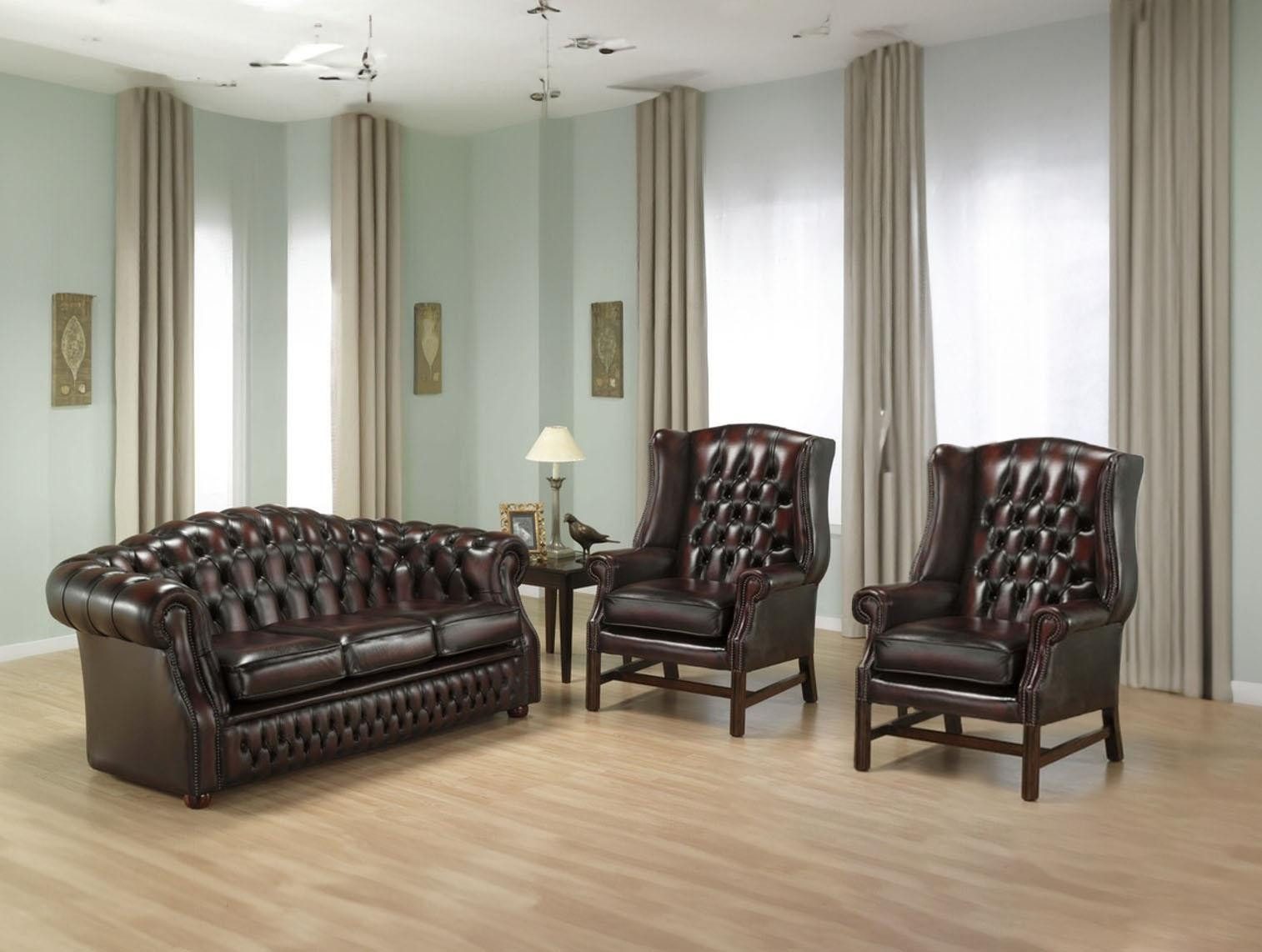 JVmoebel Chesterfield-Sofa JVMoebel Chesterfield Sofagarnitur aus braunem Leder mit Sesseln, Set 3 Teile, Made in Europa