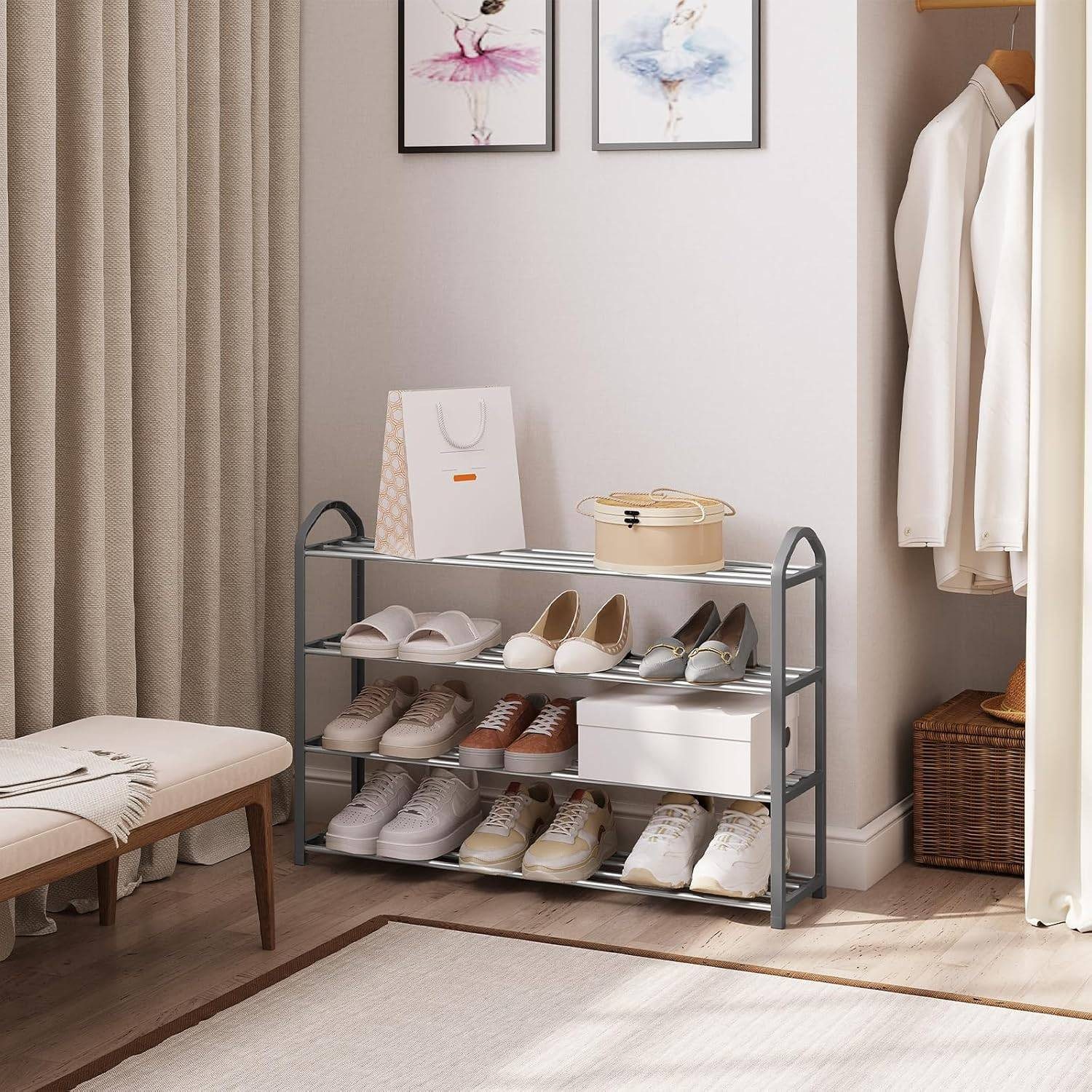 EUGAD Schuhregal, 1-tlg., 4-Ebenen–Metallrohrgestell, für Flur, Wohnzimmer, Schlafzimmer
