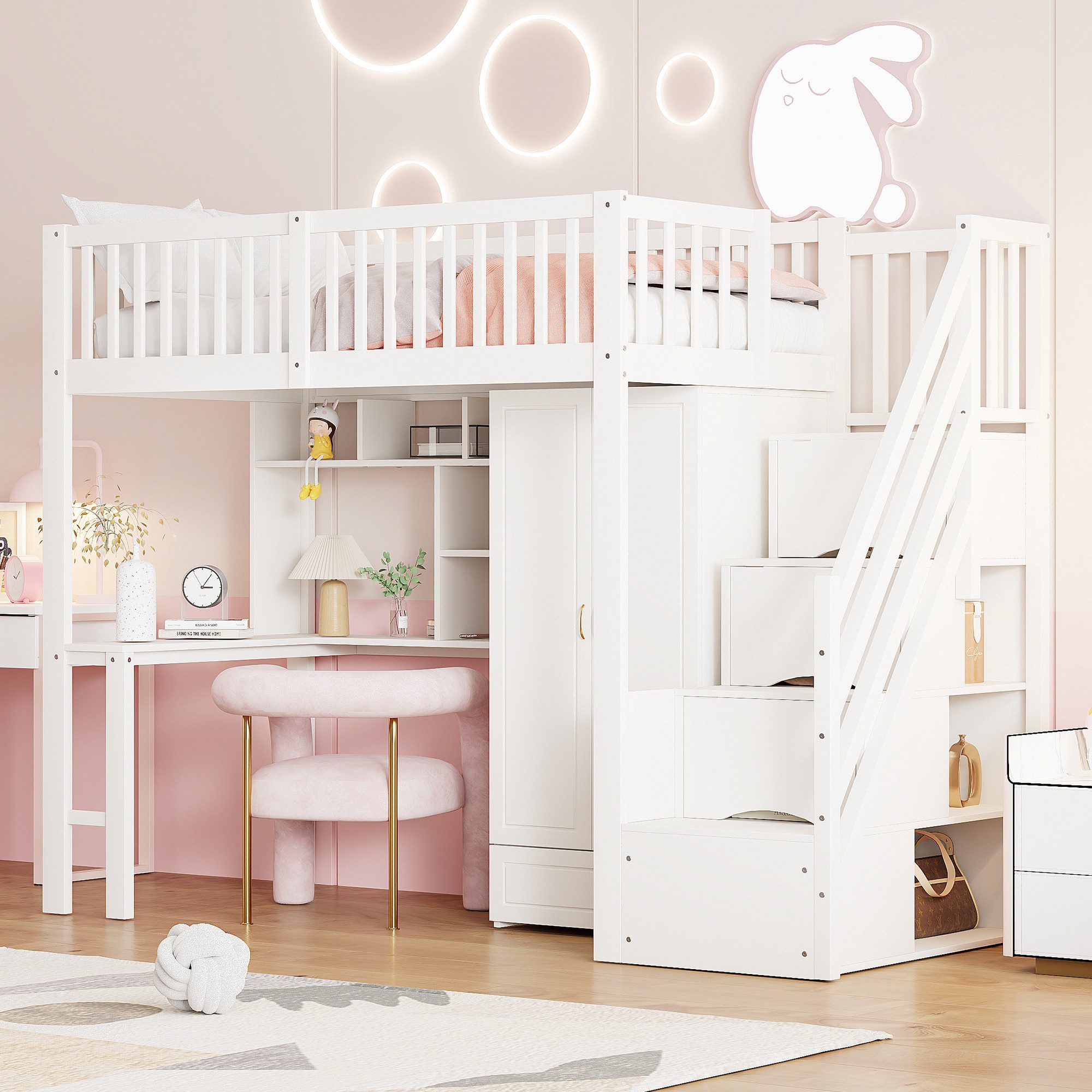 Flieks Hochbett Etagenbett 90x200cm mit Kleiderschrank, günstig online kaufen