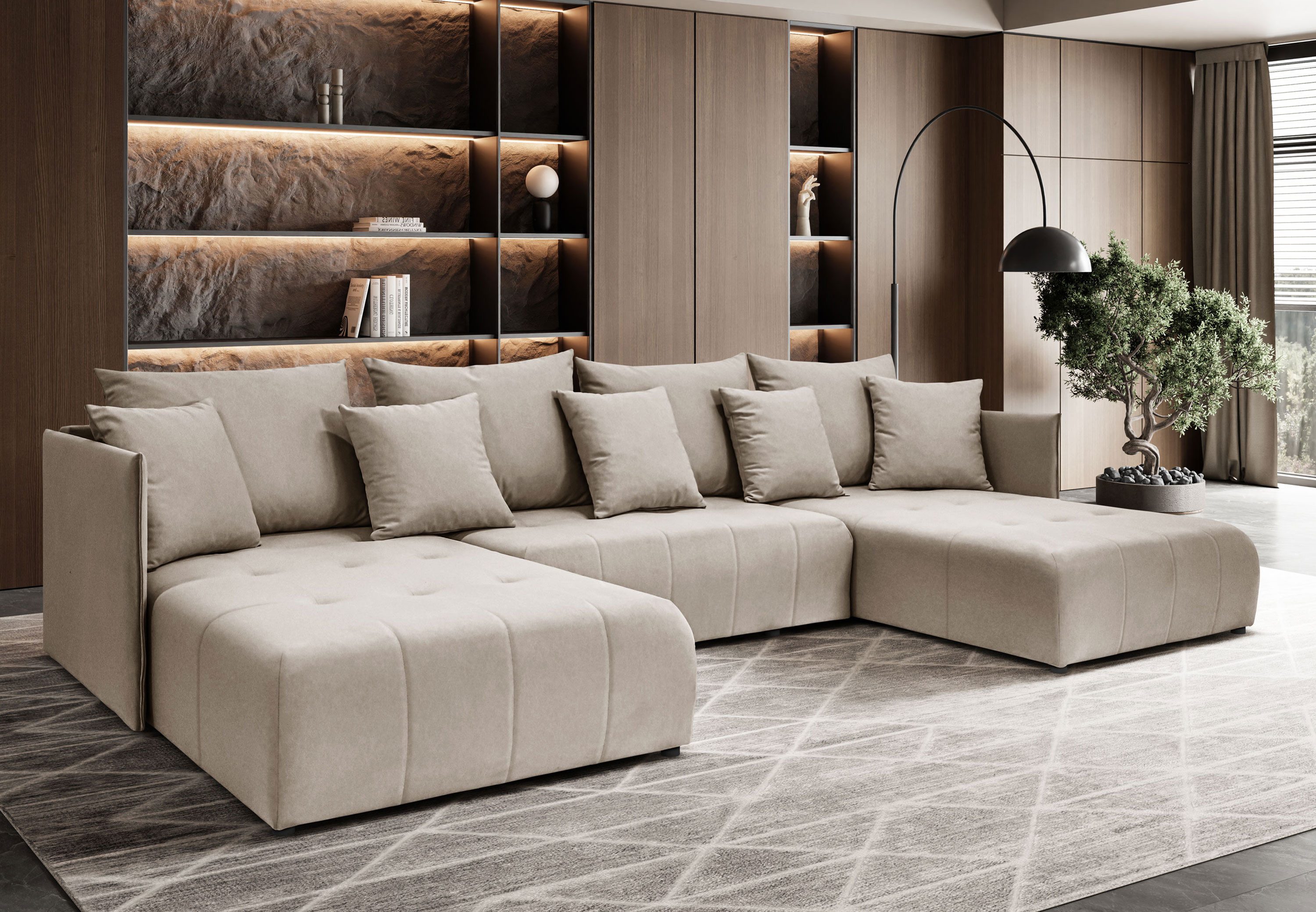 Lookway Wohnlandschaft APOLLO U Ecksofa mit Schlaffunktion und Bettkasten, 348x188x93 cm