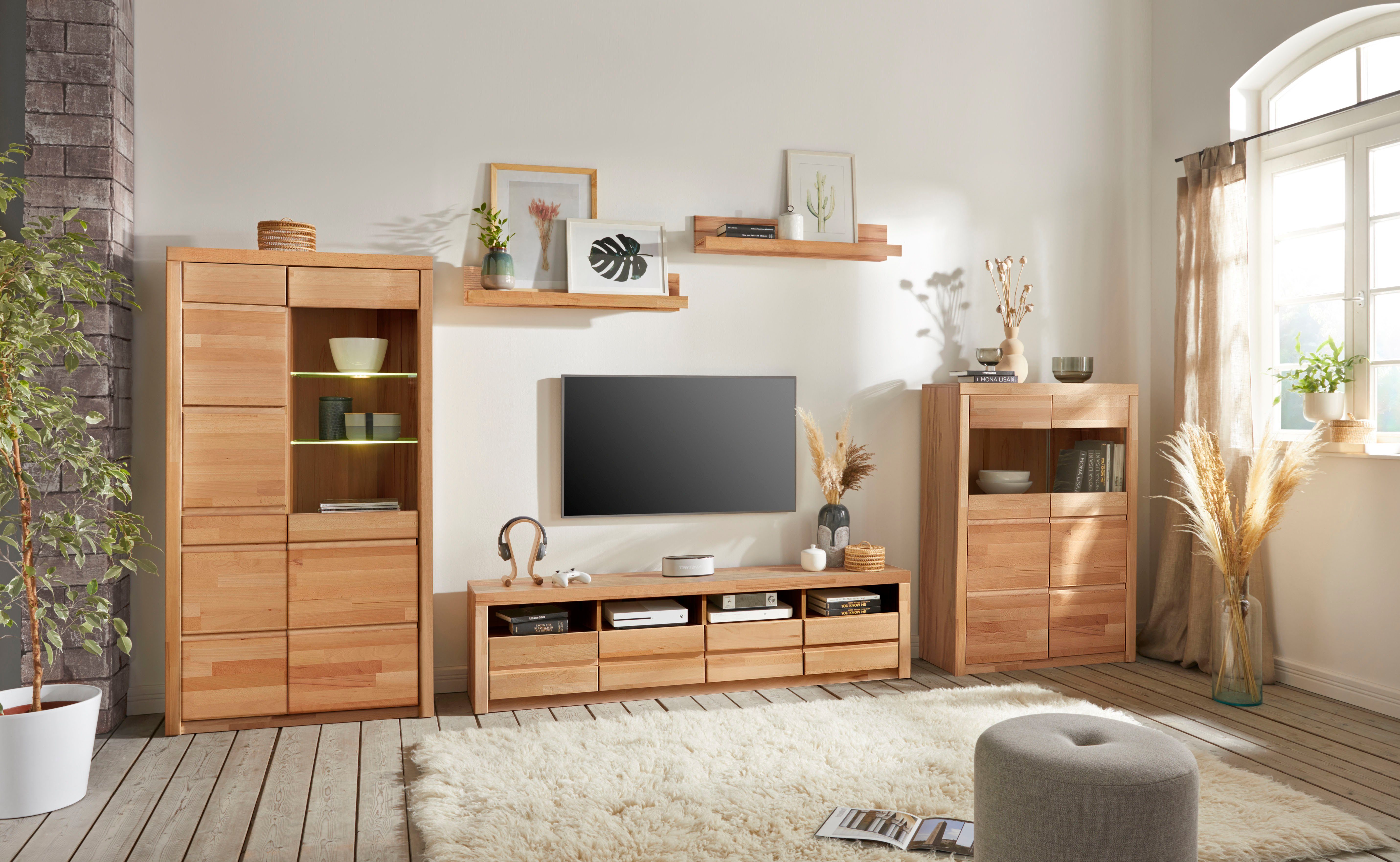 OTTO home Wohnwand Silkeborg, (Set, 5-St), teilmassiv mit schöner, griffloser Optik