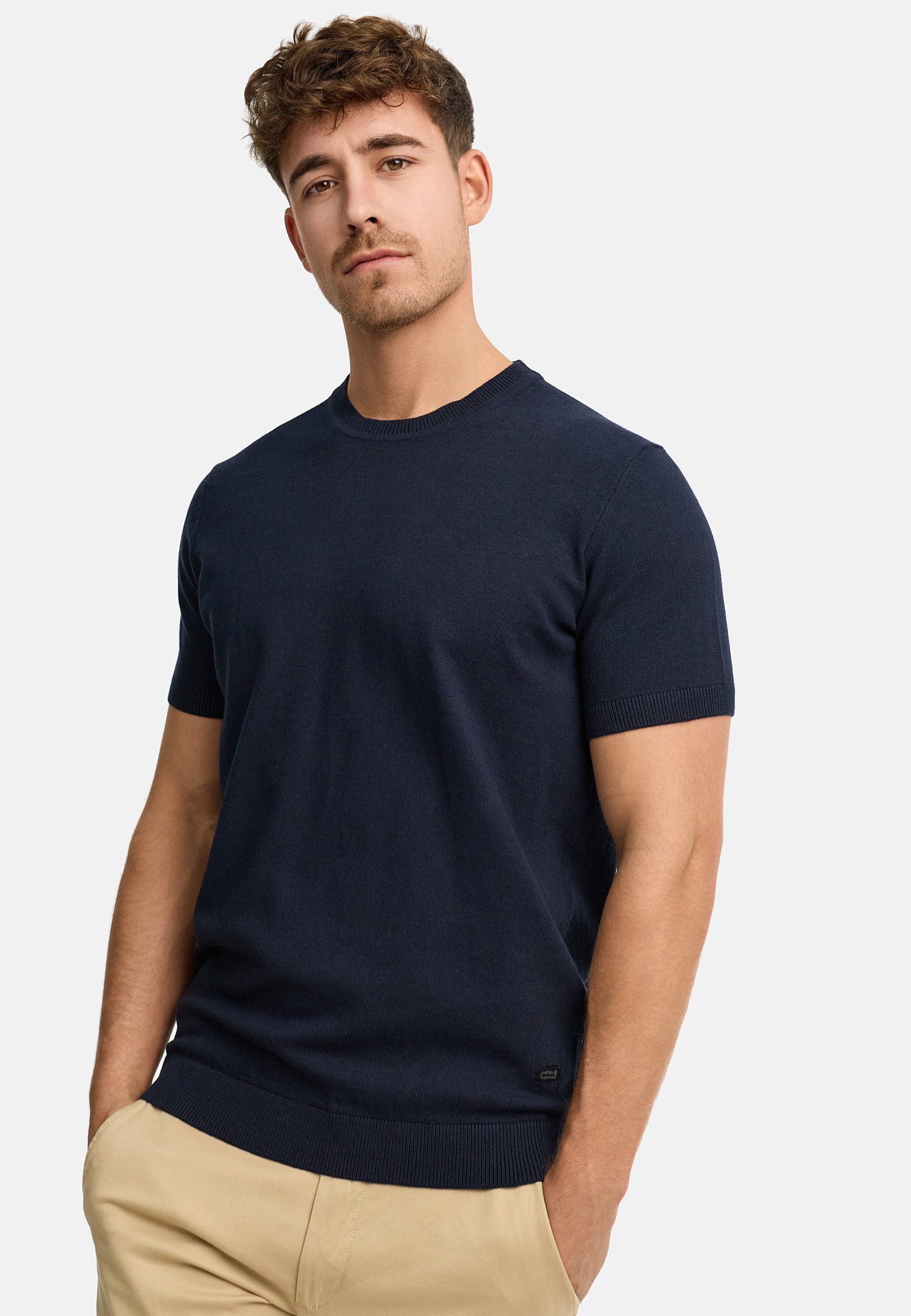 Indicode T-Shirt Herren INVasko Shirt Tee Herrenshirt T-Shirt Feinstrick mit Rippstricksaum