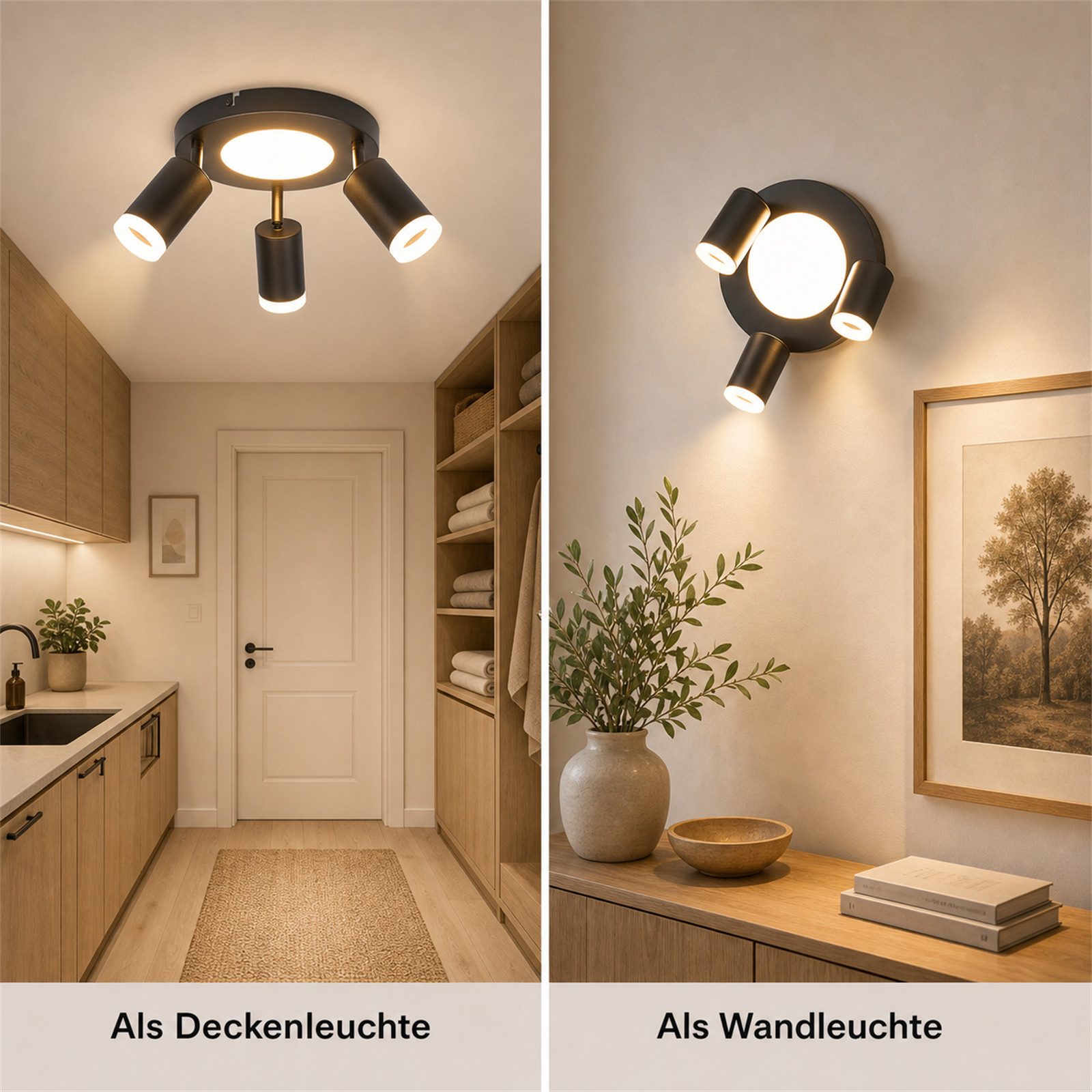 ZMH Deckenstrahler 3 Flammig Schwarz/Weiß GU10 Deckenlampe 20W 3000K für Flur und Küche, Warmweiß – Bild 5 von 5