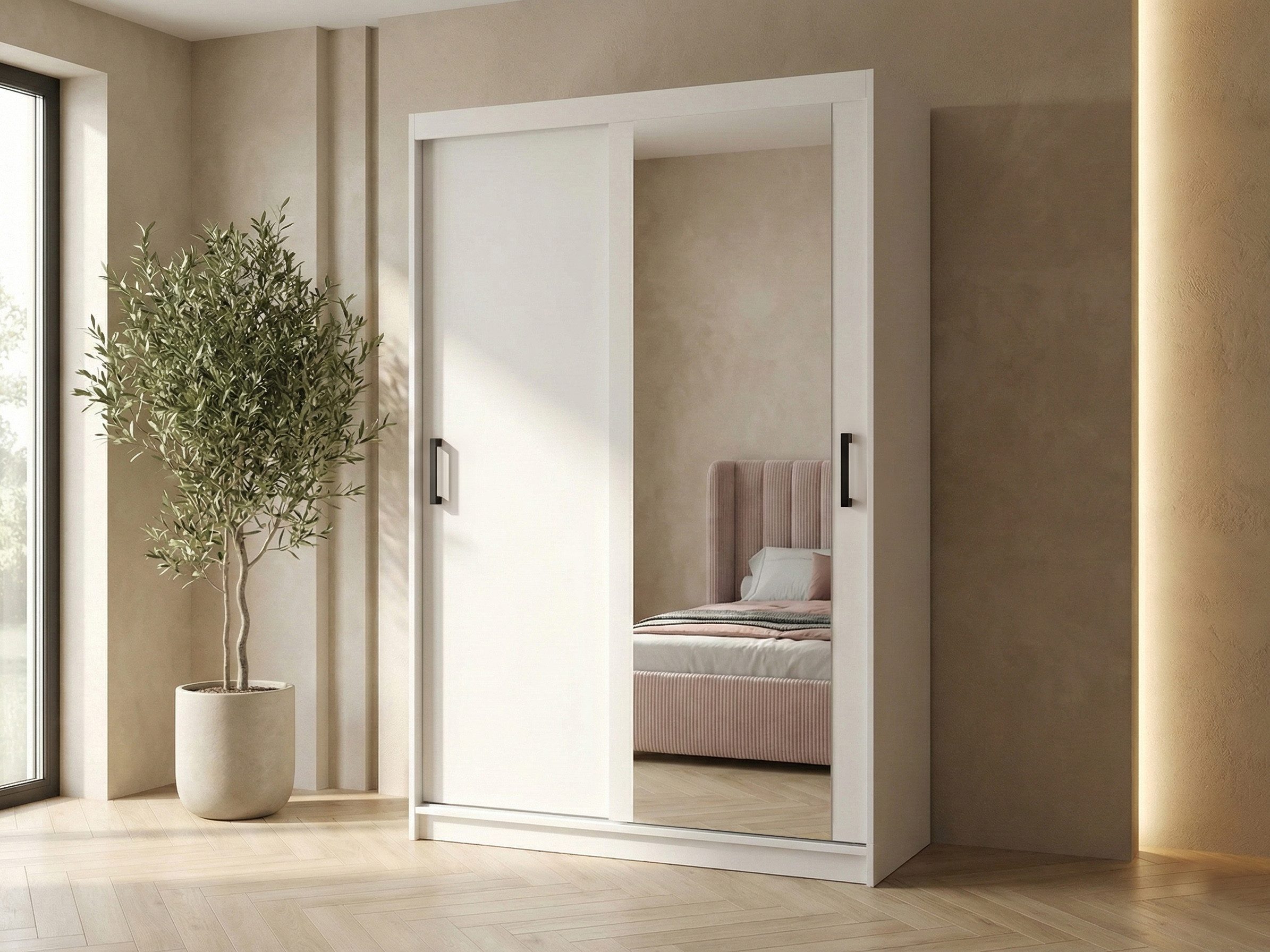 Beautysofa Kleiderschrank HELA moderner Kleiderschrank mit Spiegel (Schiebetürenschrank mit Kleiderstange und Regalböden, Schrank für Schlafzimmer, Flur & Ankleidezimmer) wahlweise ohne oder mit Schubkasteneinsätzen