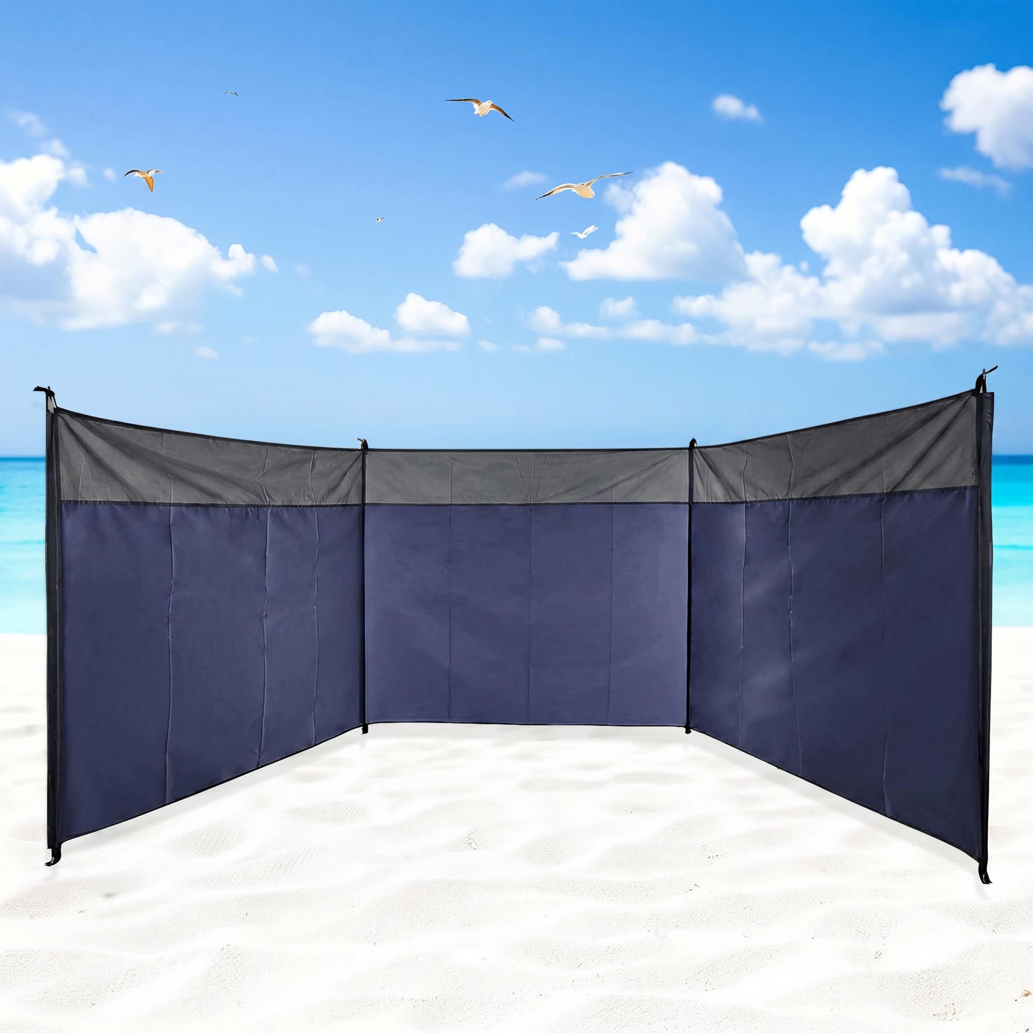 Spetebo Windschutz Strand Sichtschutz blau mit Tragetasche - 500 x 140 cm, Personen: 4 (Anzahl, 1 tlg., Stück), schnell und leicht aufgebaut